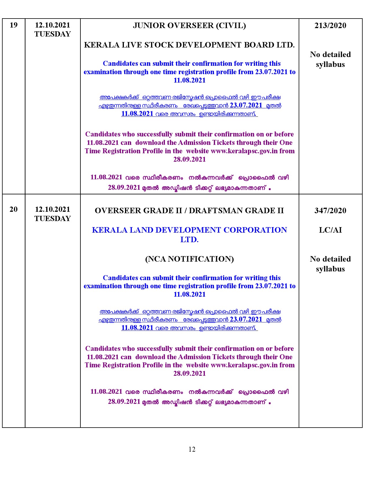 KPSC Examination Programme For The Month Of October 2021 - Notification Image 12