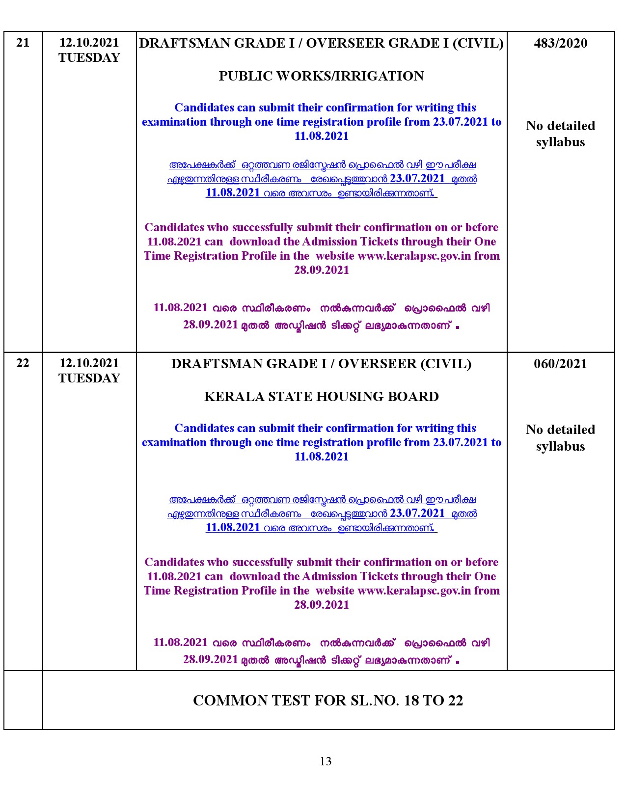 KPSC Examination Programme For The Month Of October 2021 - Notification Image 13
