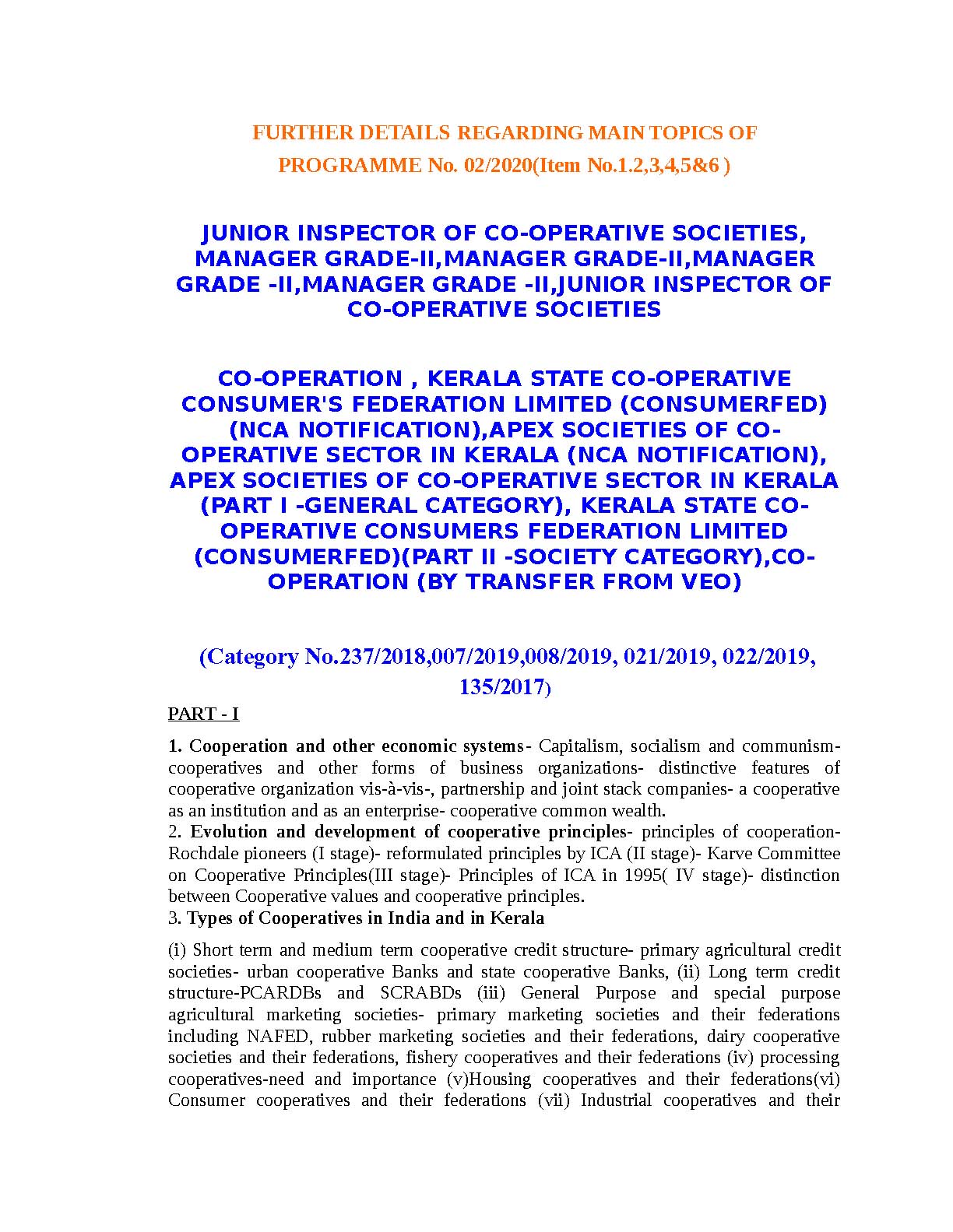 KPSC Junior Inspector Of Co Operative Societies Exam Syllabus - Notification Image 1