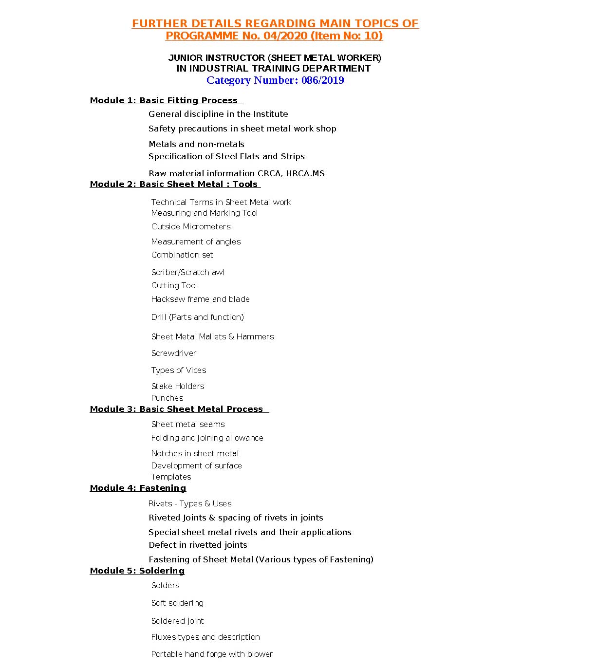 KPSC Junior Instructor Sheet Metal Worker Exam Syllabus - Notification Image 1