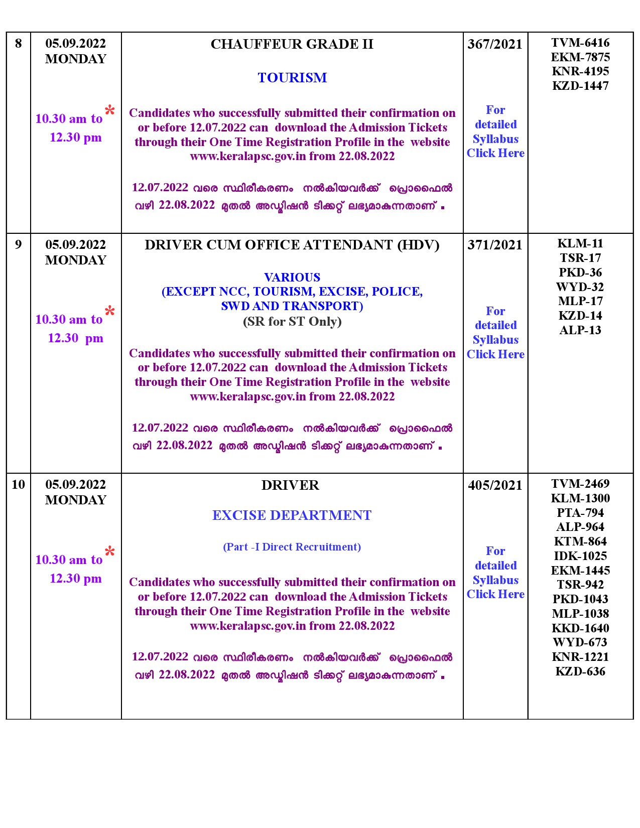 KPSC Modified Exam For The Month Of September 2022 - Notification Image 5