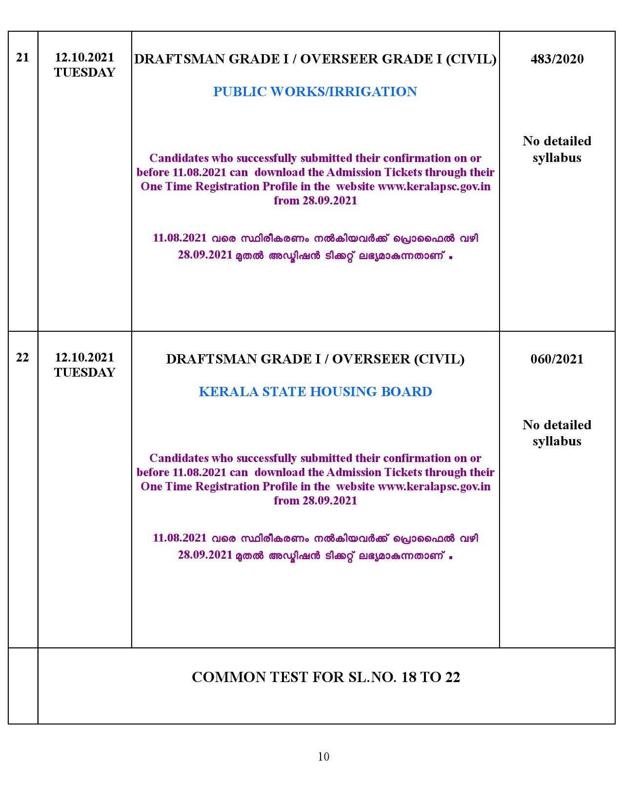 KPSC Modified Examination Programme For The Month Of October 2021 - Notification Image 10