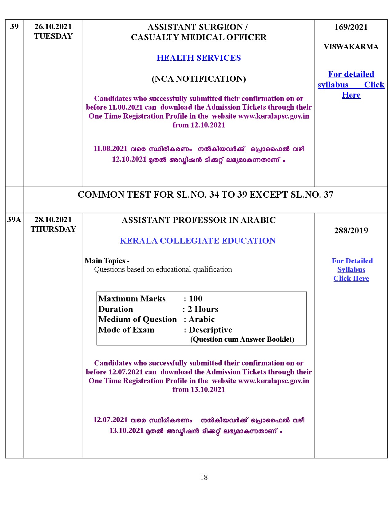 KPSC Modified Examination Programme For The Month Of October 2021 - Notification Image 18