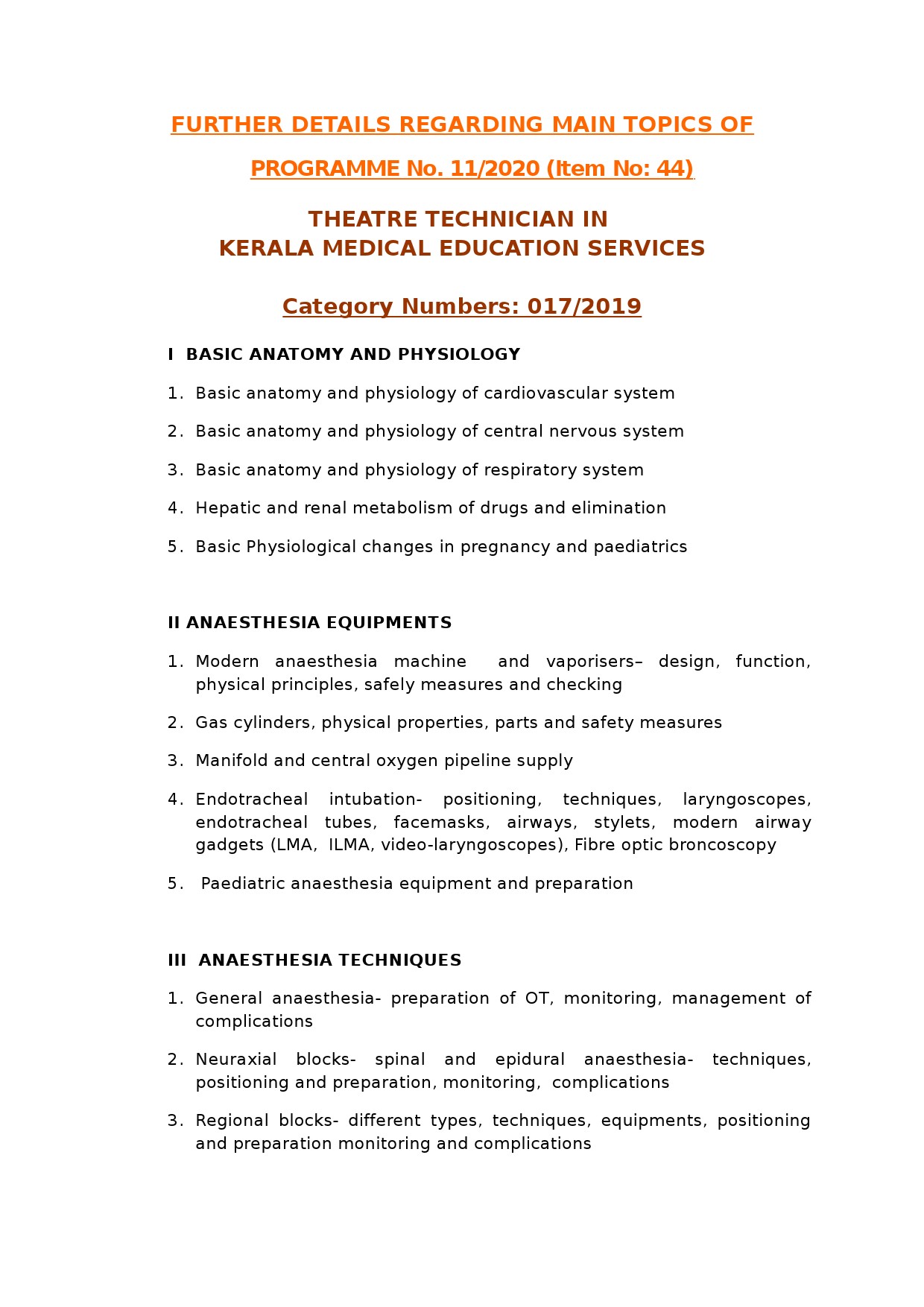 KPSC Syllabus 2020 For Theatre Technician - Notification Image 1