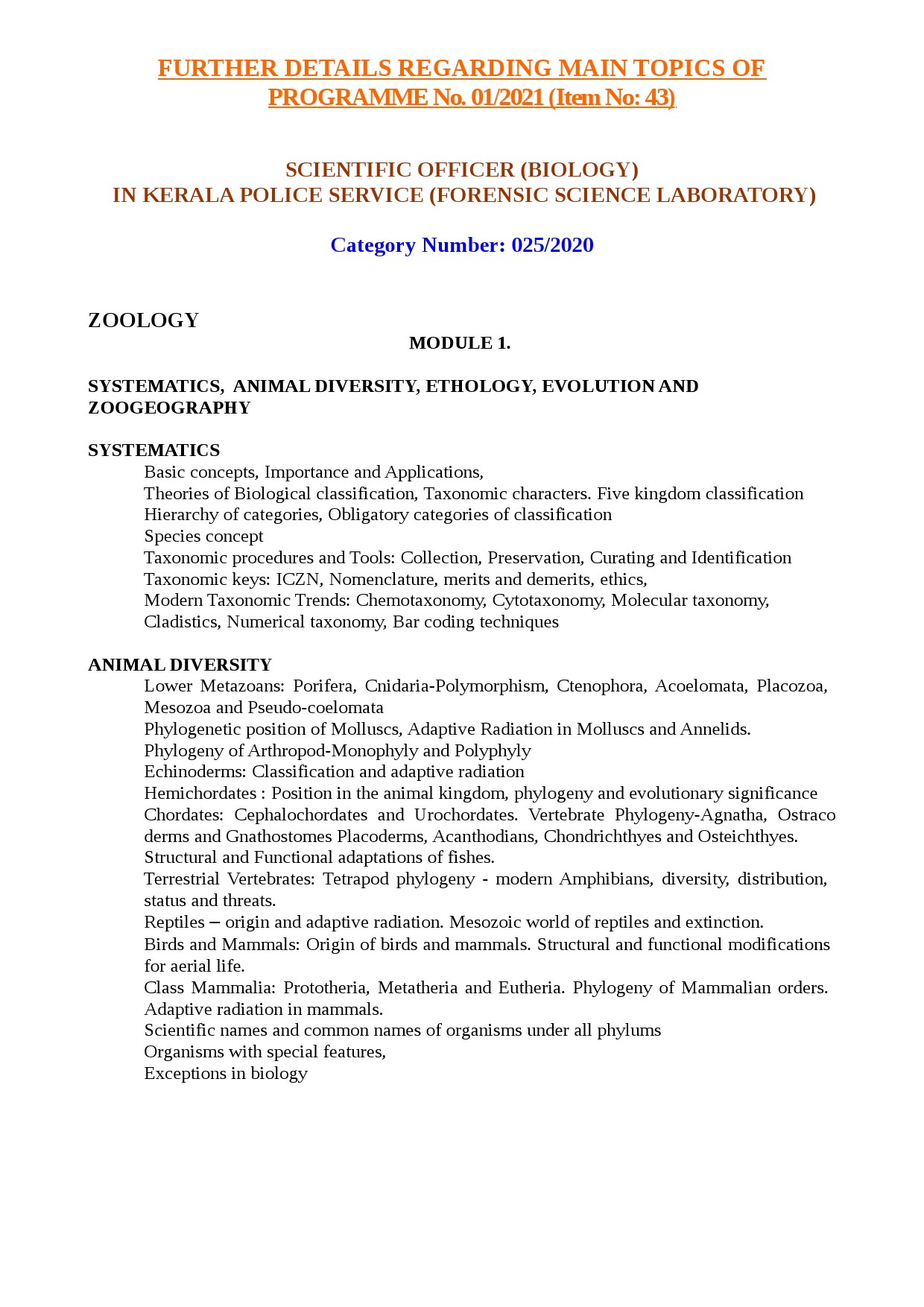 KPSC Syllabus 2021 Scientific Officer Biology - Notification Image 1