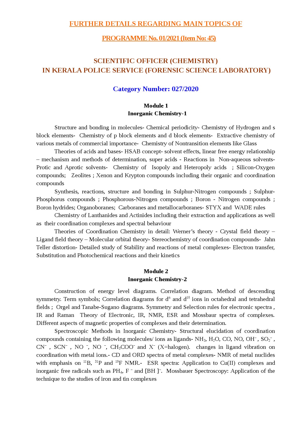 Kerala PSC Exam Syllabus 2021 For The Scientific Officer Chemistry In 