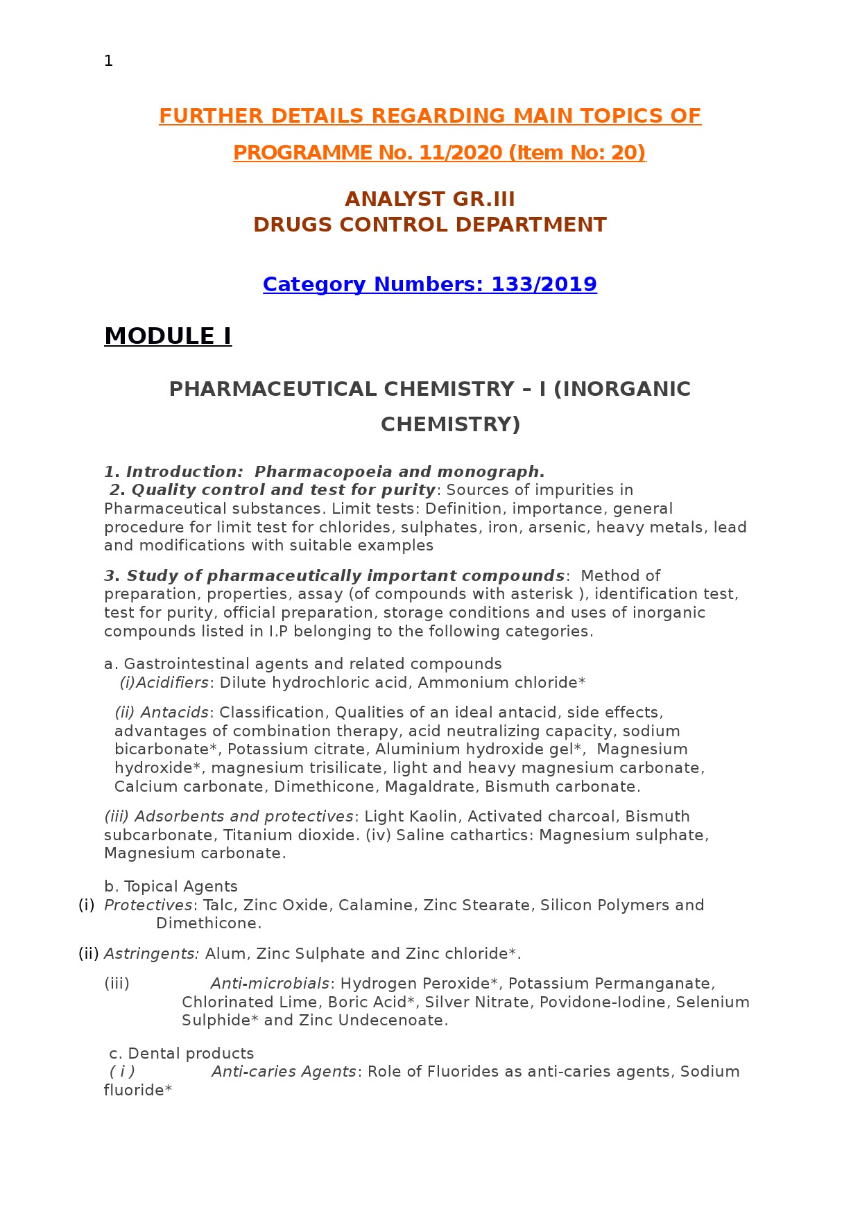 KPSC Syllabus For Analyst Grade III Drugs Control Department - Notification Image 1