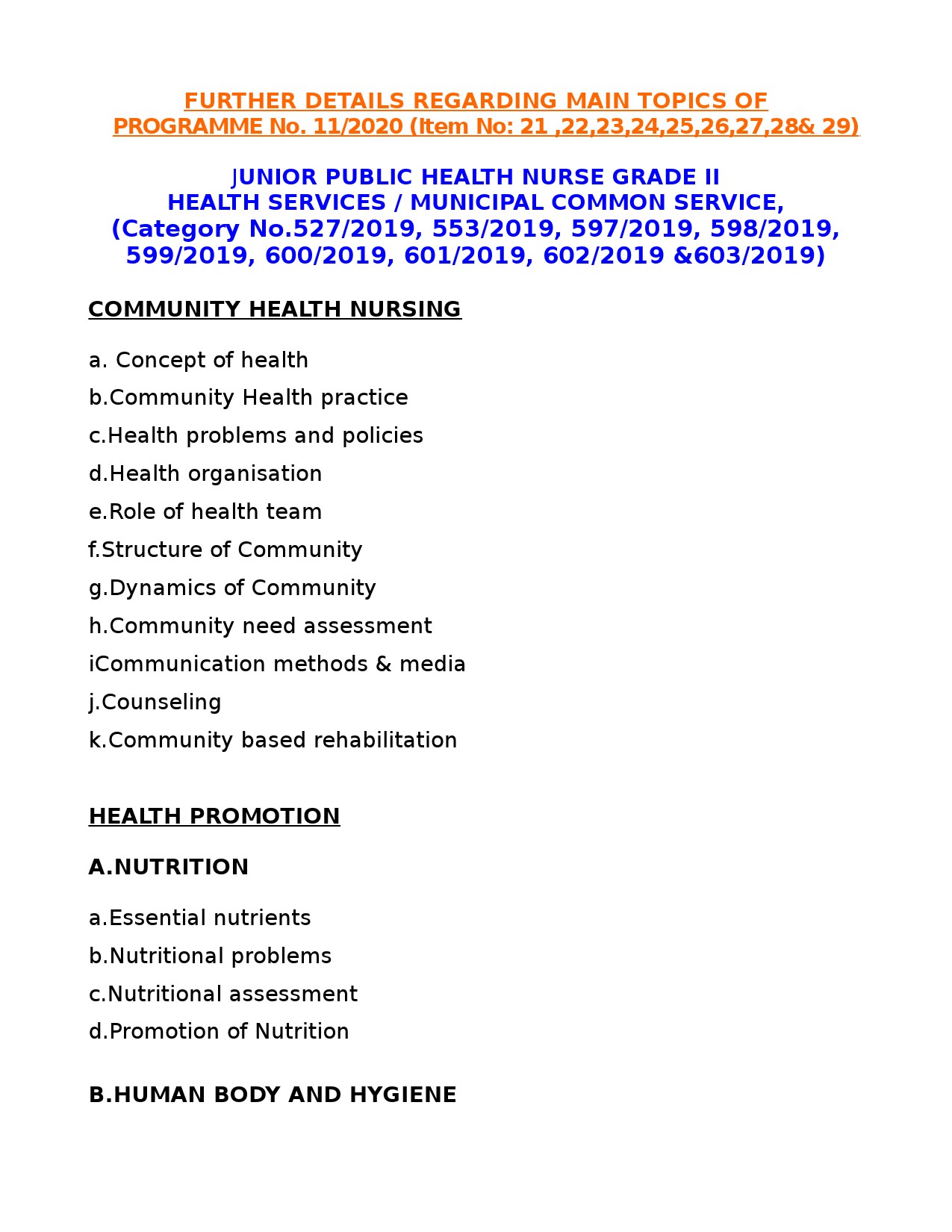 KPSC Syllabus For Junior Public Health Nurse Grade II - Notification Image 1