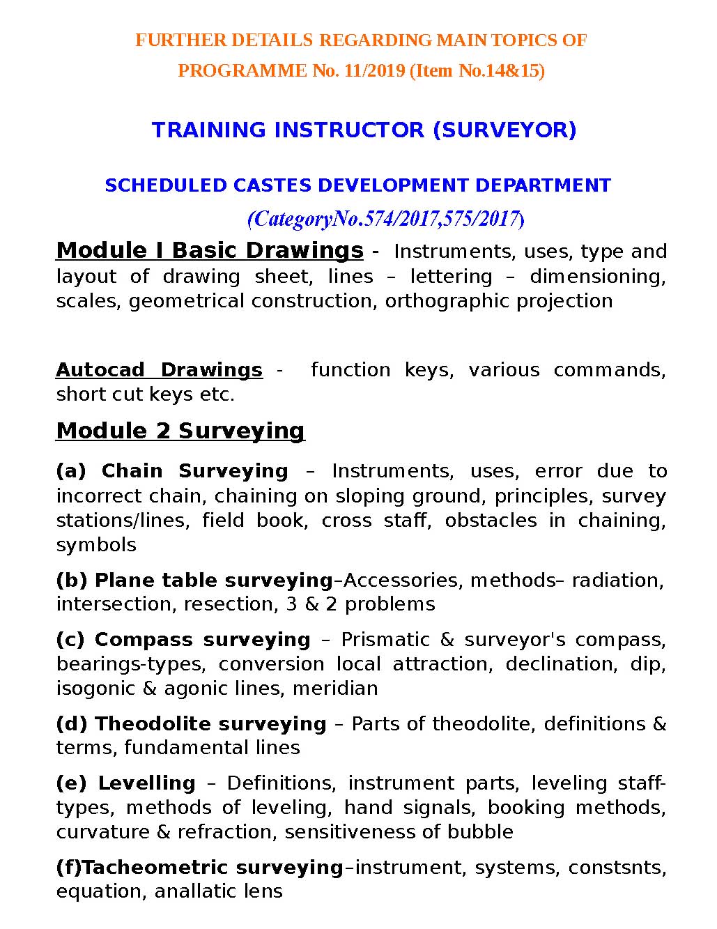 KPSC Syllabus for Training Instructor Surveyor Exam 2019 - Notification Image 1