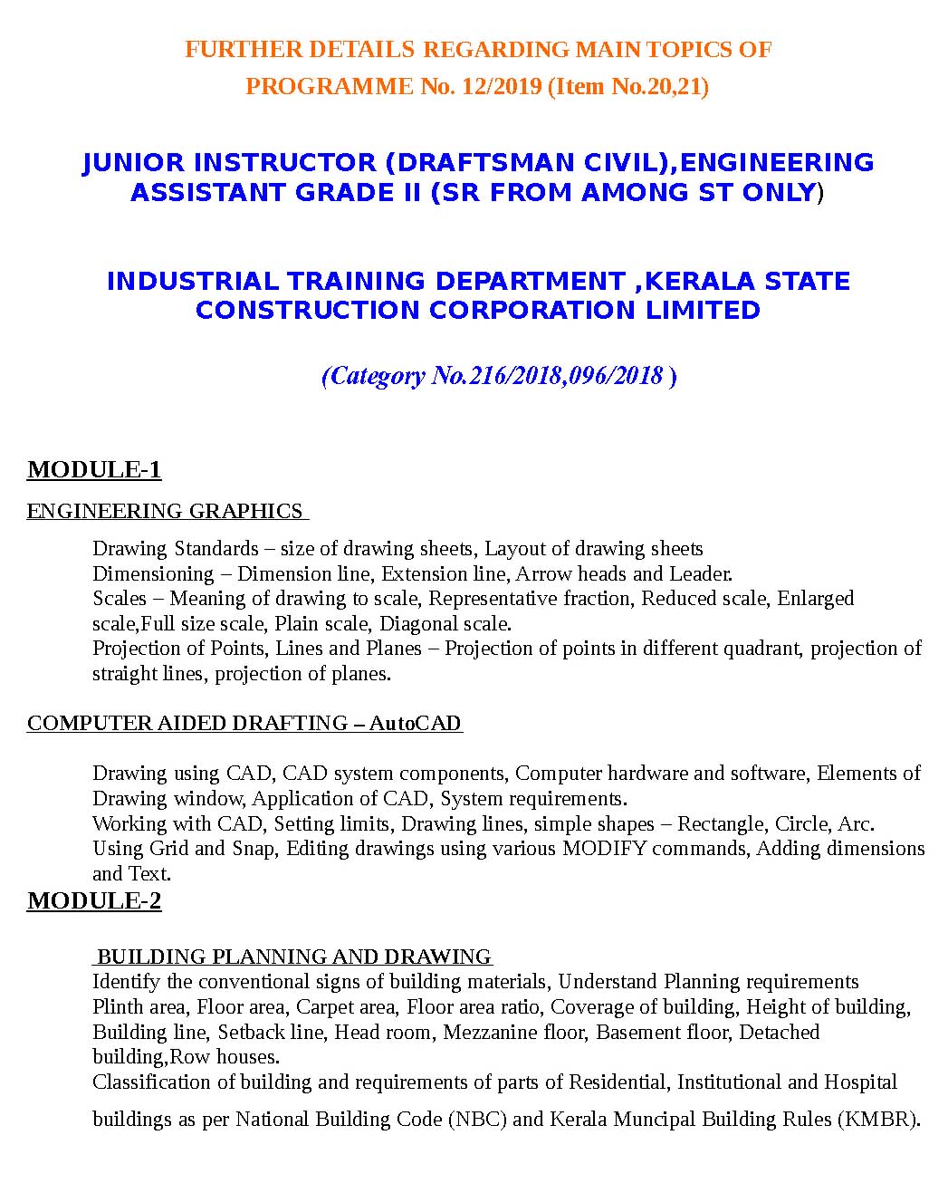 KPSC Syllabus Junior Instructor Draftsman Civil Dec 2019 - Notification Image 1