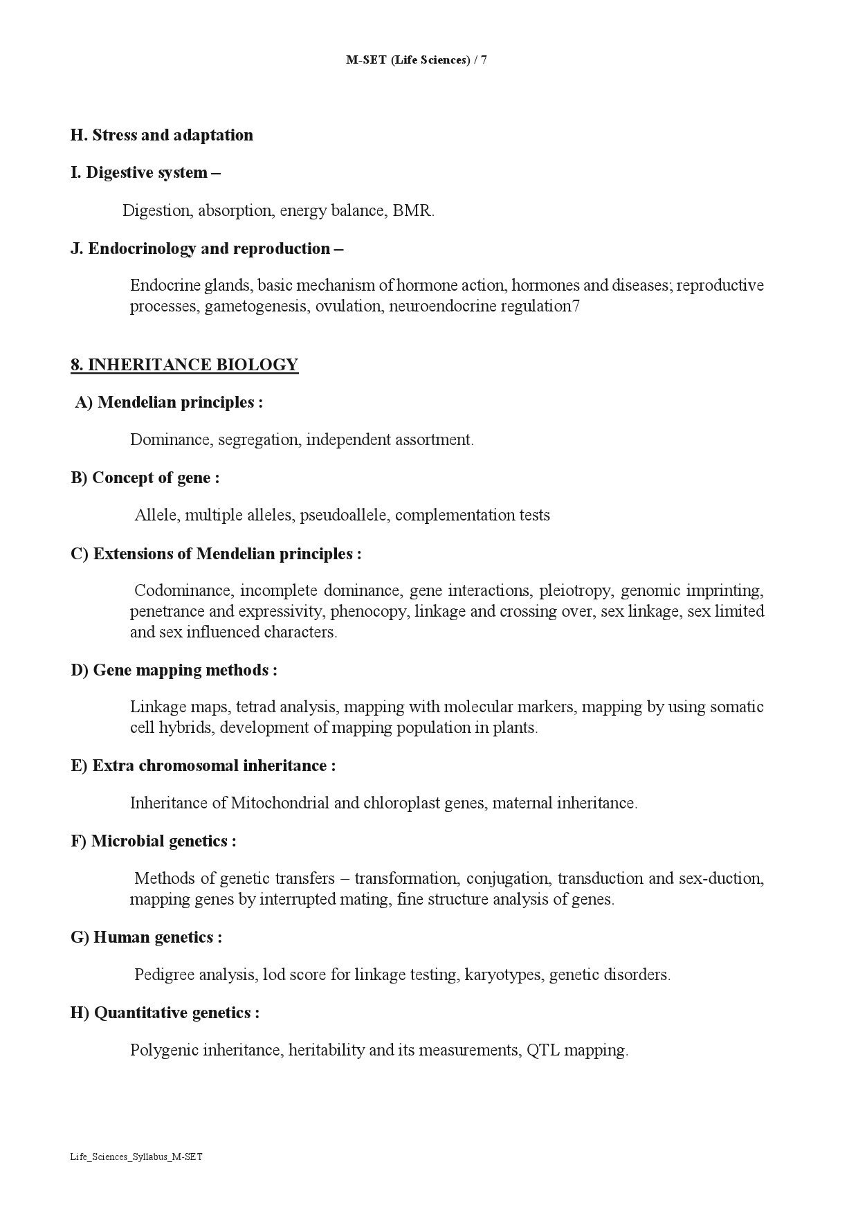 Maharashtra SET Syllabus Life Sciences - Notification Image 7