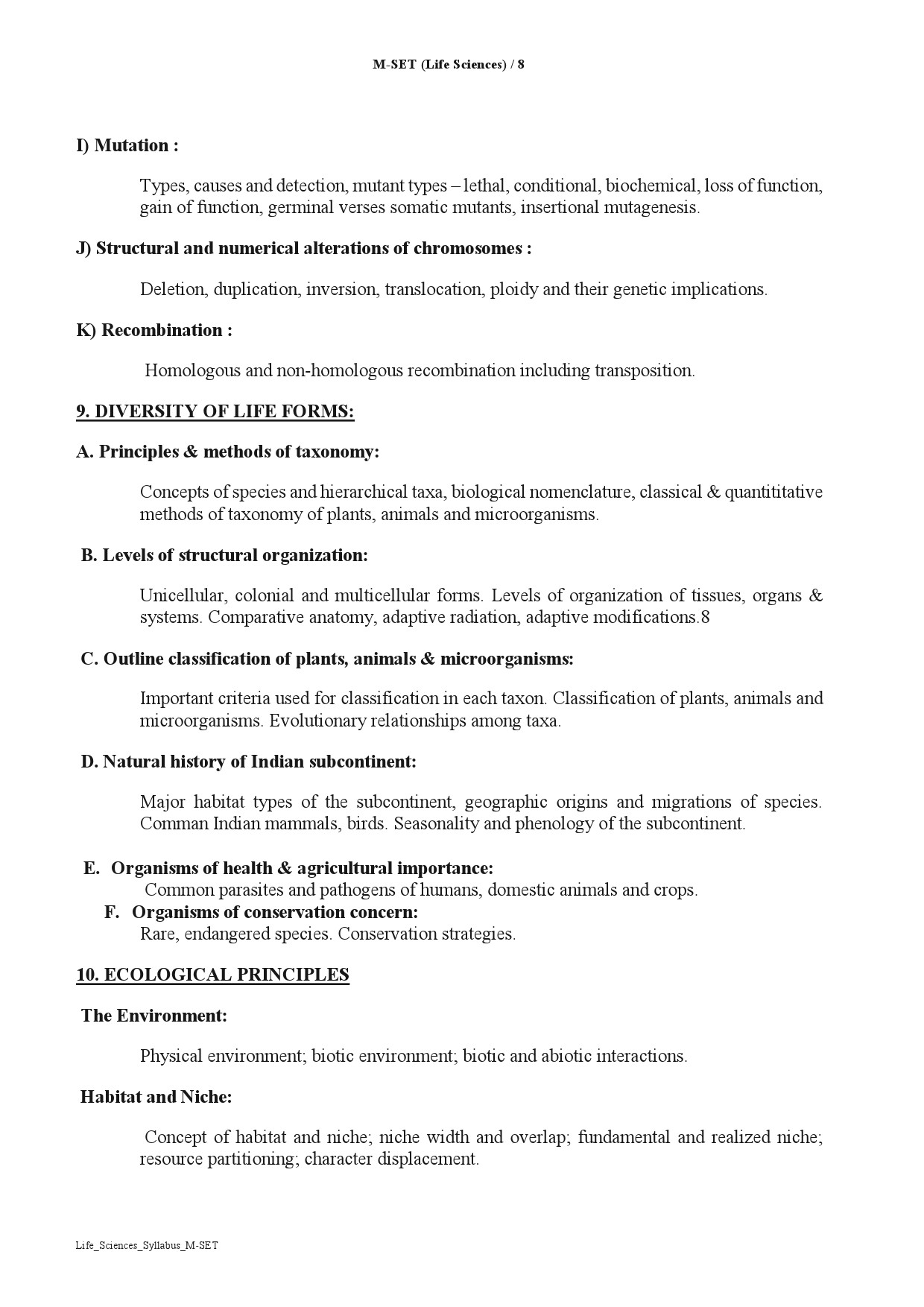 Maharashtra SET Syllabus Life Sciences - Notification Image 8