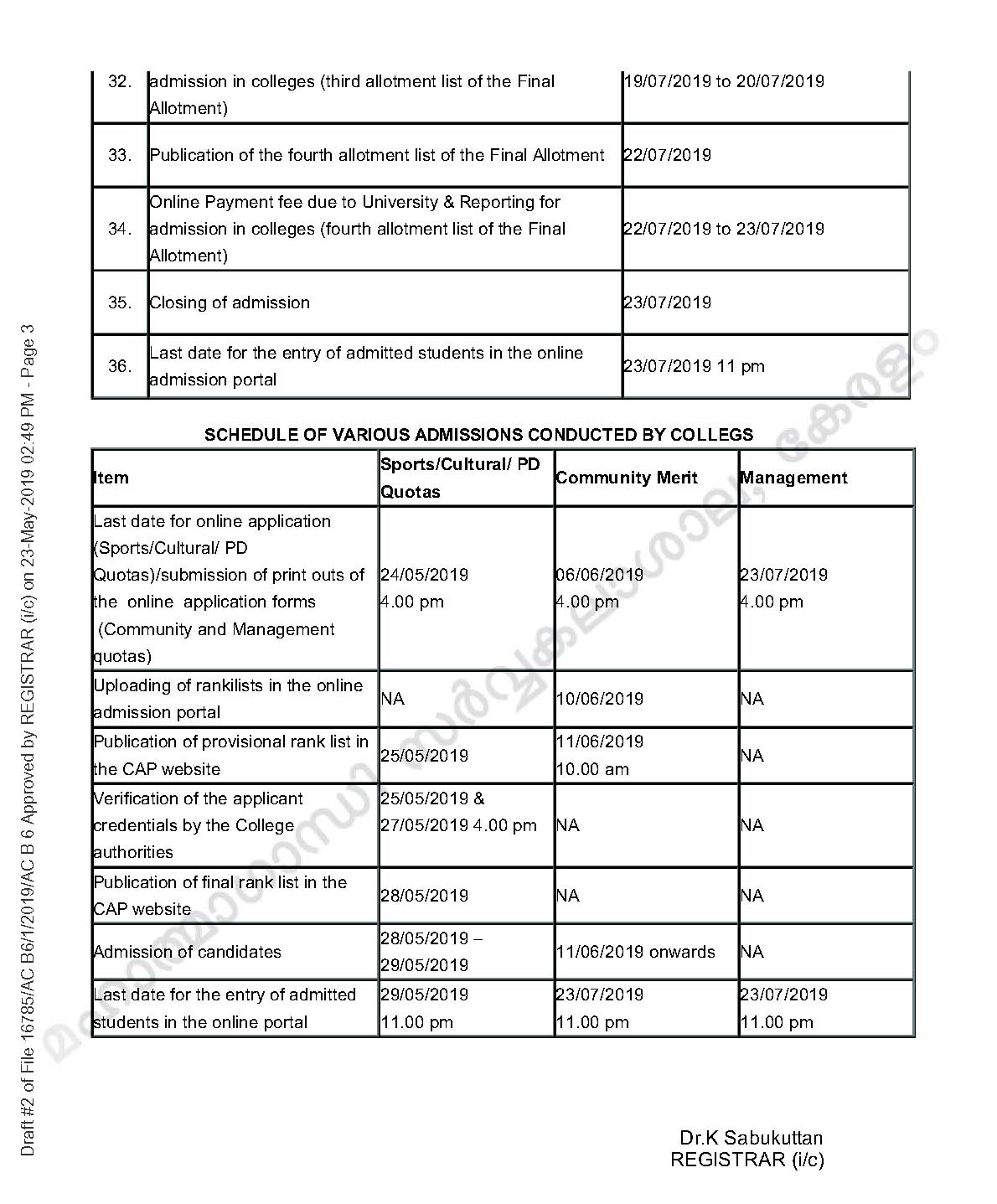 MG University Kerala Admission Schedule 2019 2020 - Notification Image 3