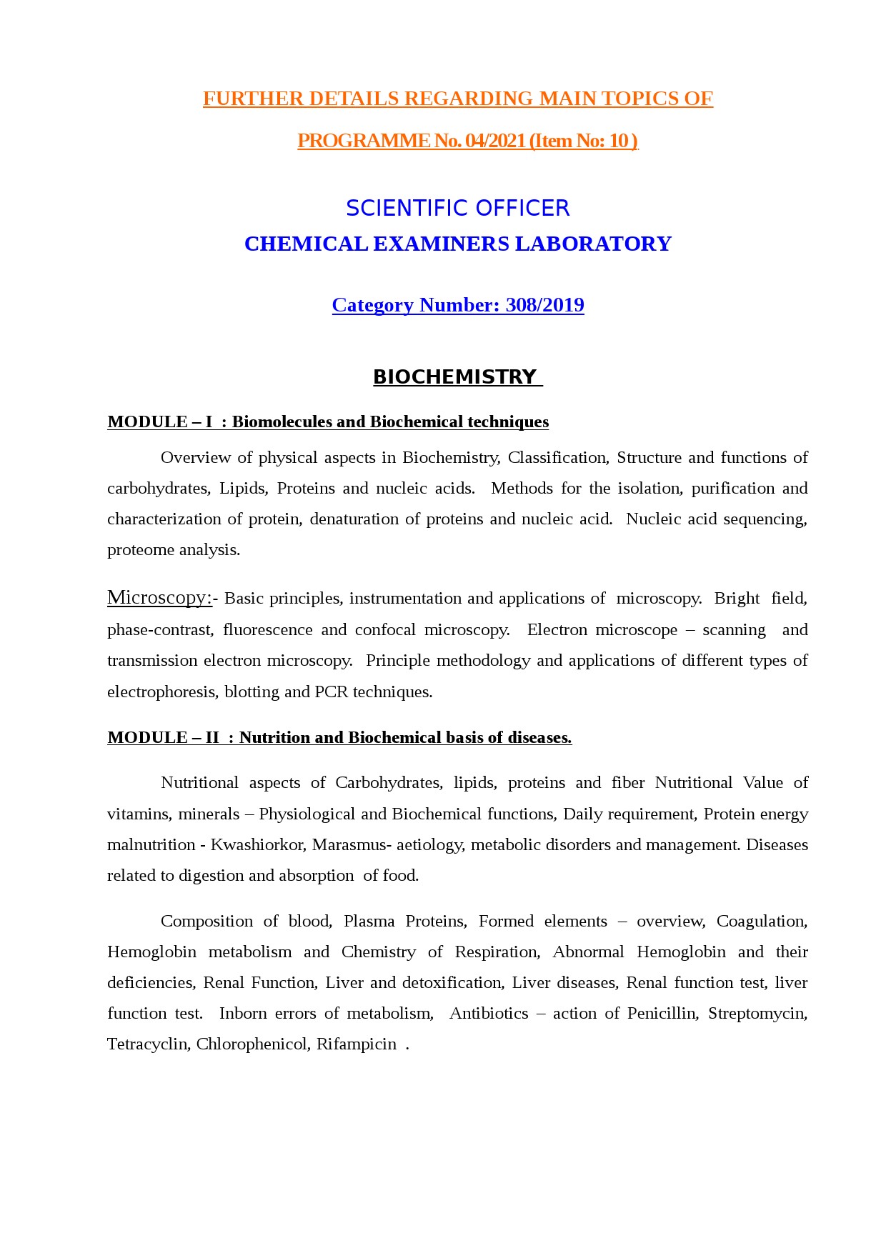 Scientific Officer Chemical Examiners Laboratory KPSC Exam Syllabus April 2021 - Notification Image 1