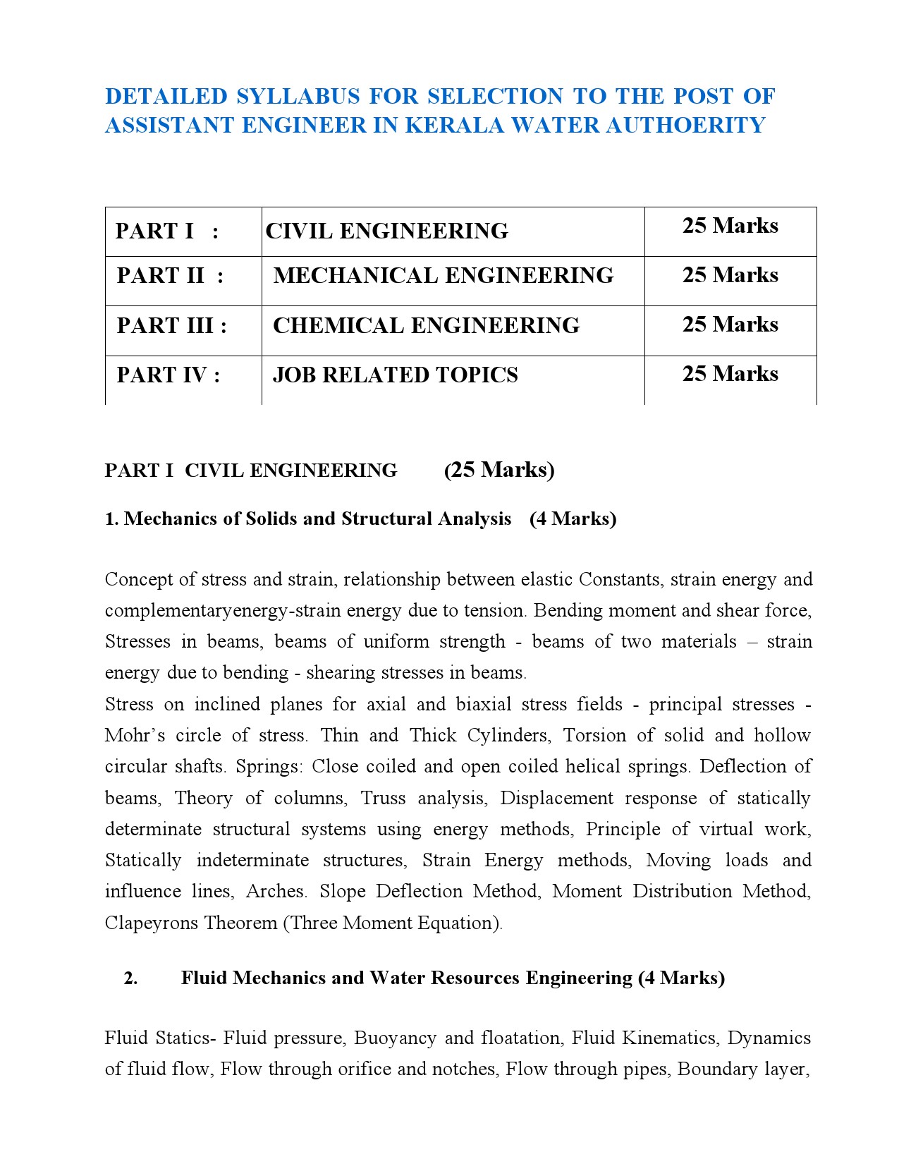 Syllabus For Assistant Engineer In Kerala Water Authority - Notification Image 1