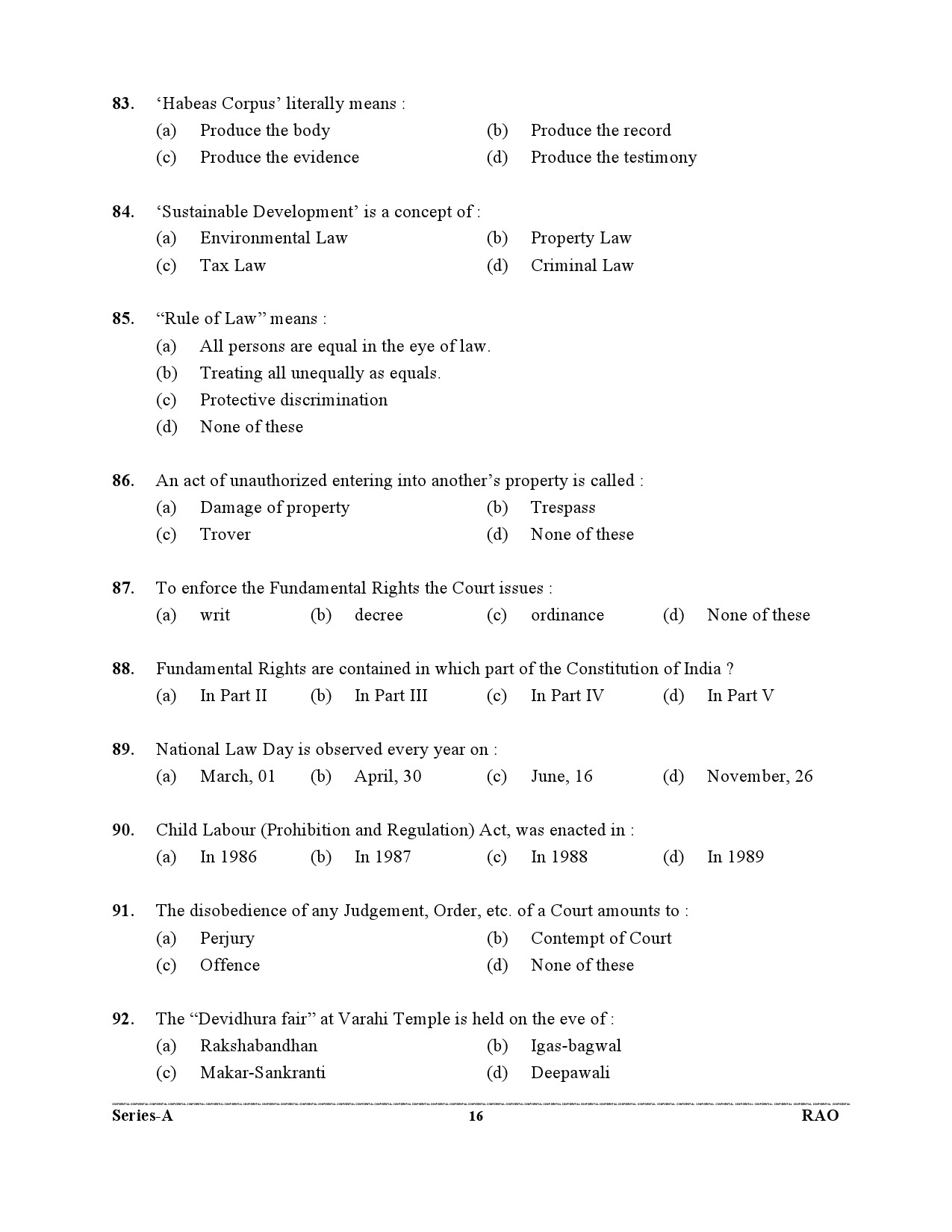 Advocate General Office Review Officer General Knowledge Preliminary 2021 16