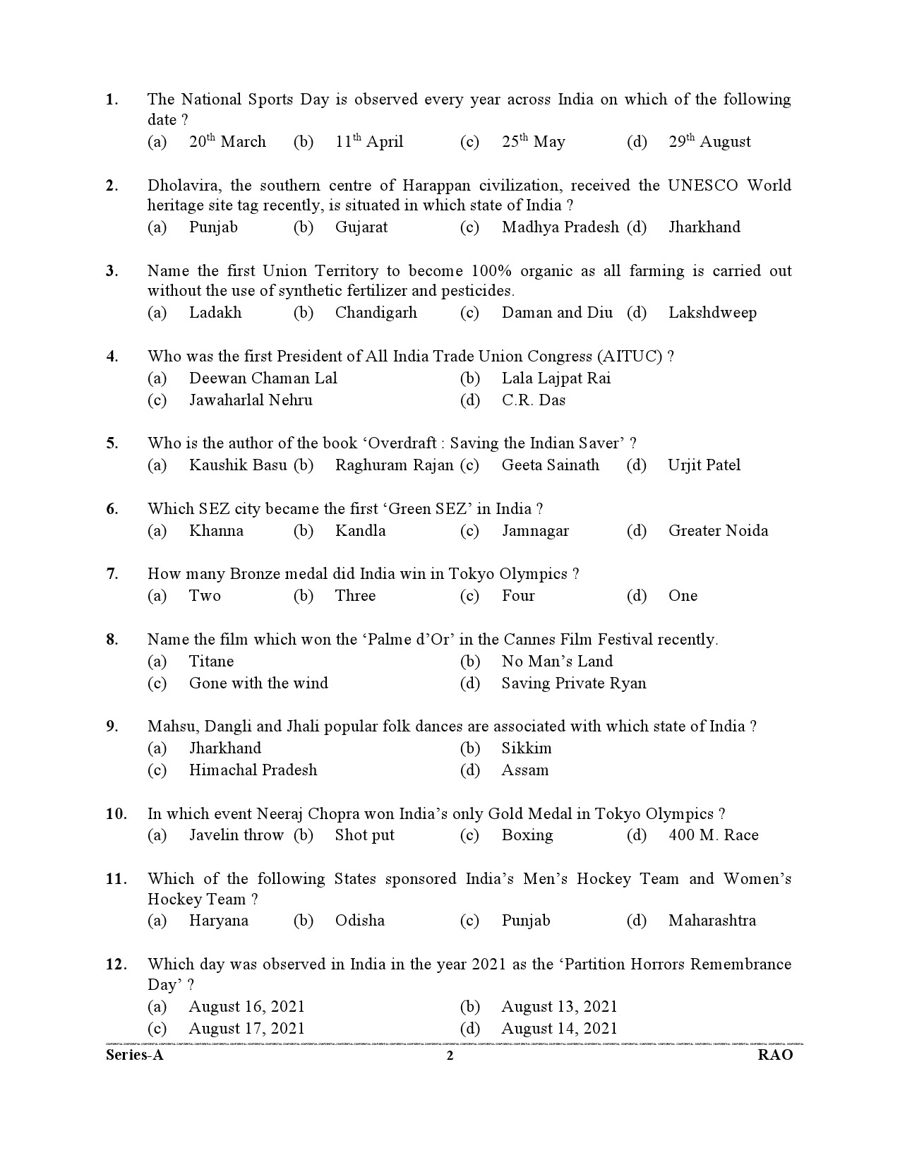 Advocate General Office Review Officer General Knowledge Preliminary 2021 2