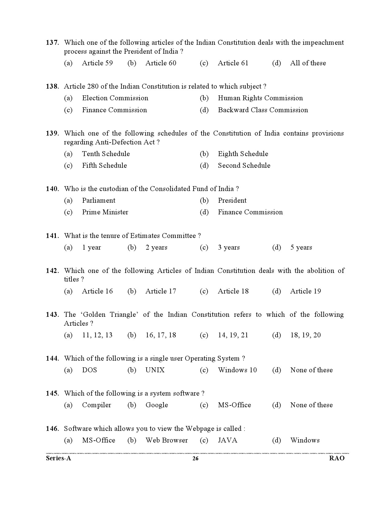 Advocate General Office Review Officer General Knowledge Preliminary 2021 26