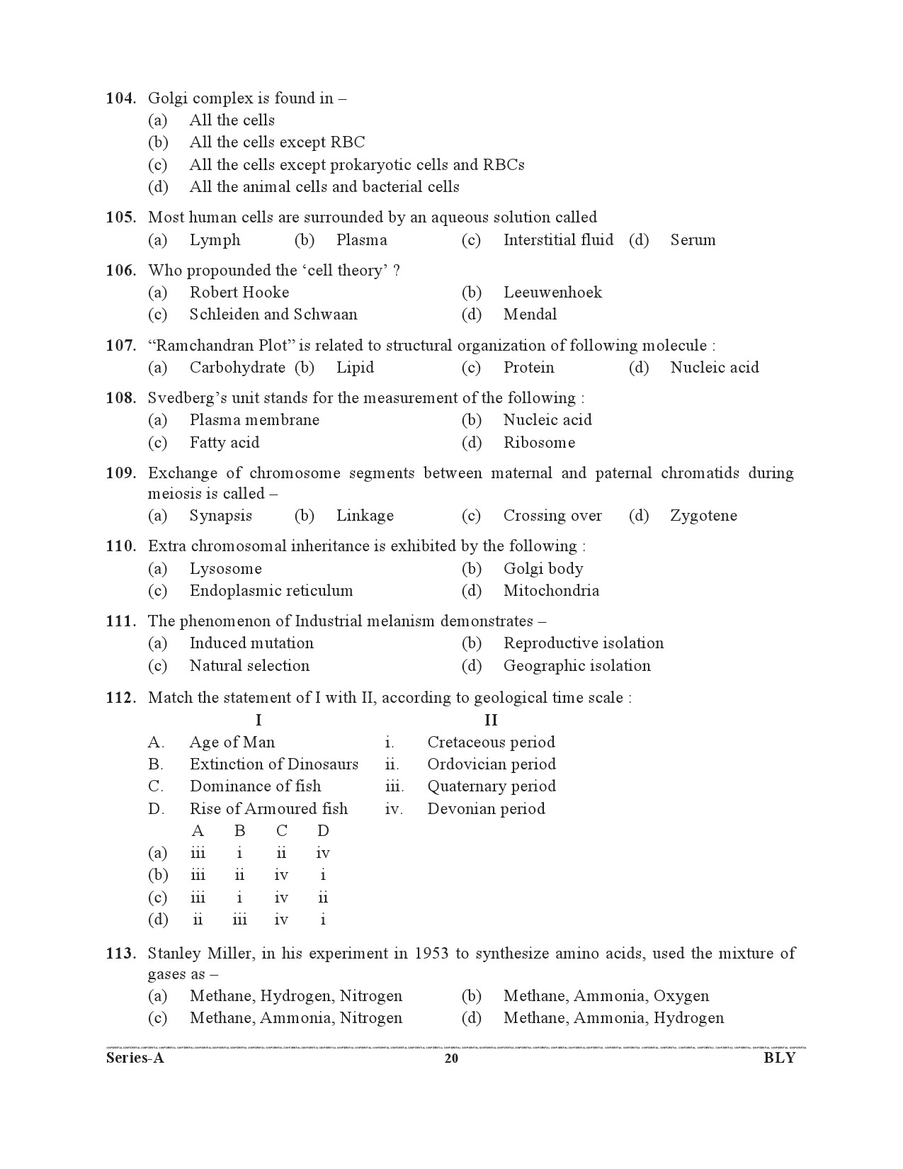 Special Subordinate Education Group C Services General Women Branch 2020 Biology 7