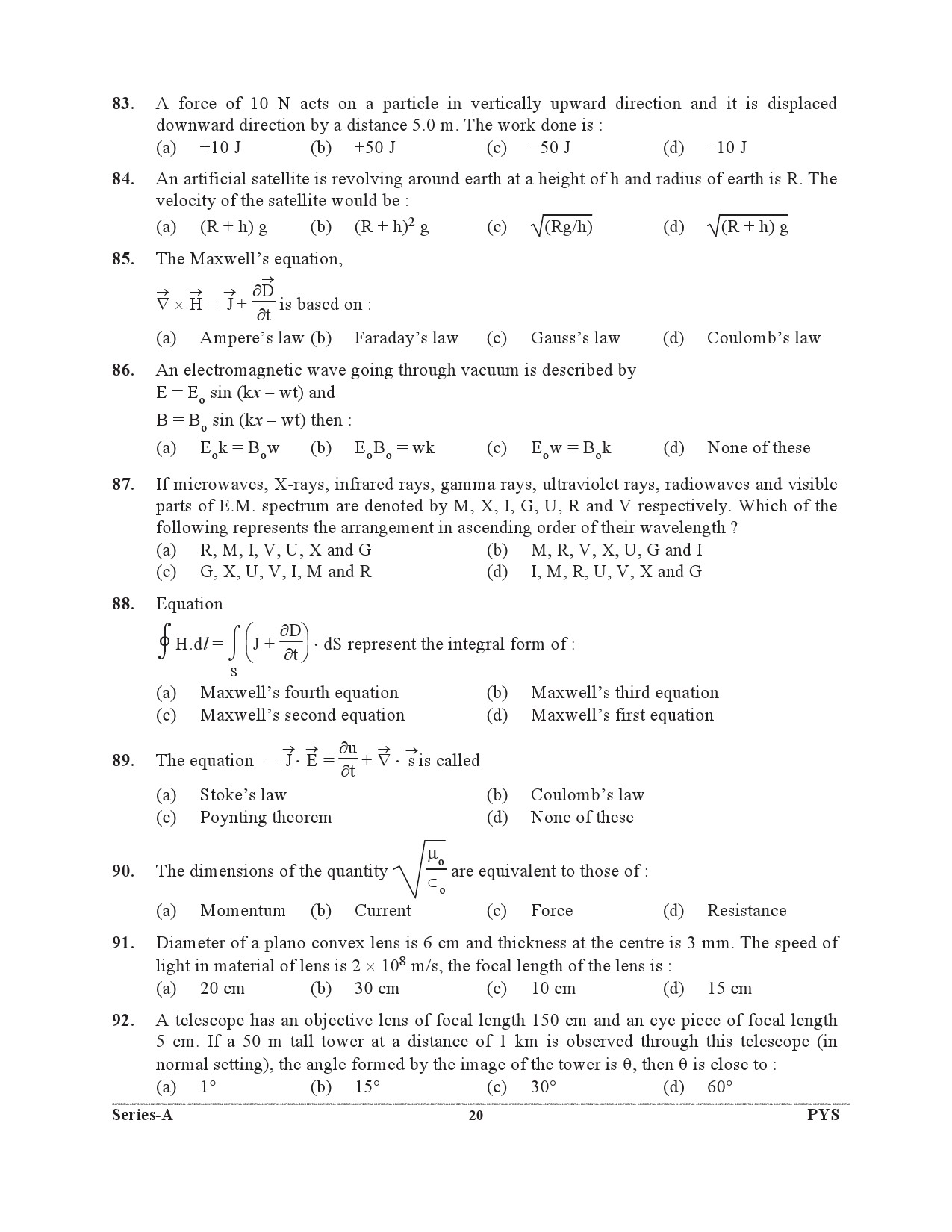 Special Subordinate Education Group C Services General Women Branch 2020 Physics 19