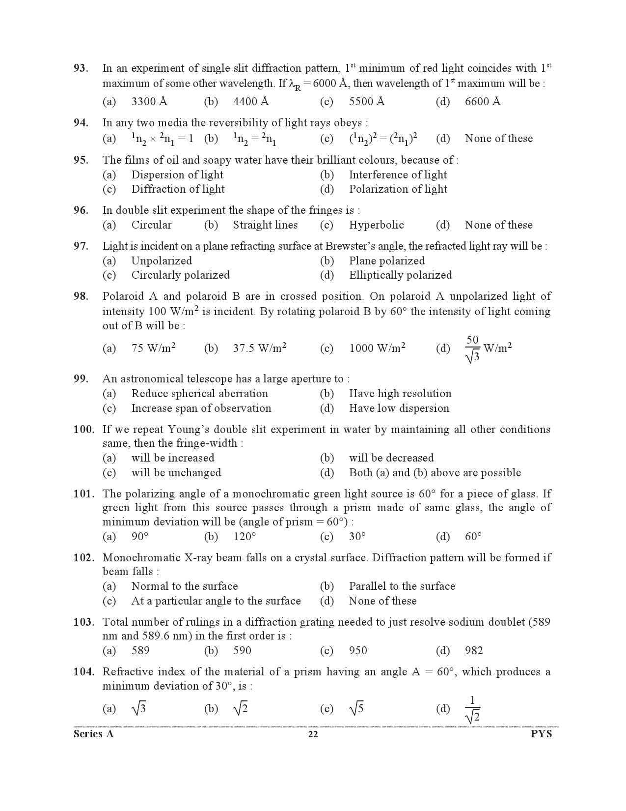 Special Subordinate Education Group C Services General Women Branch 2020 Physics 21