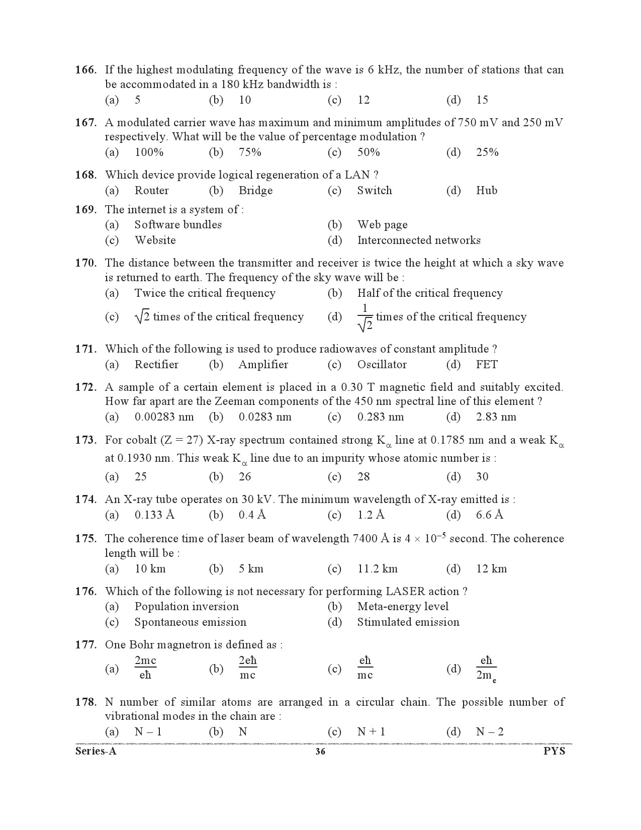 Special Subordinate Education Group C Services General Women Branch 2020 Physics 35