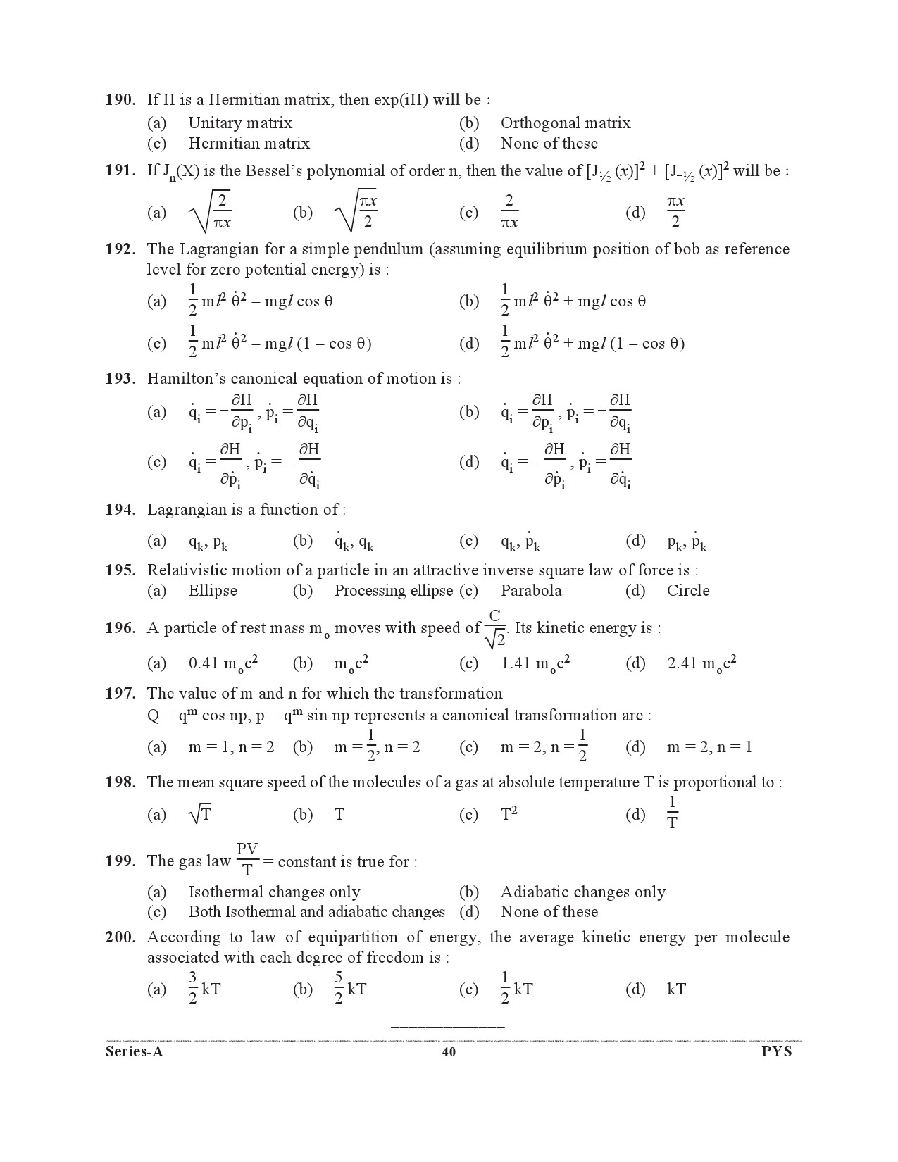 Special Subordinate Education Group C Services General Women Branch 2020 Physics 39