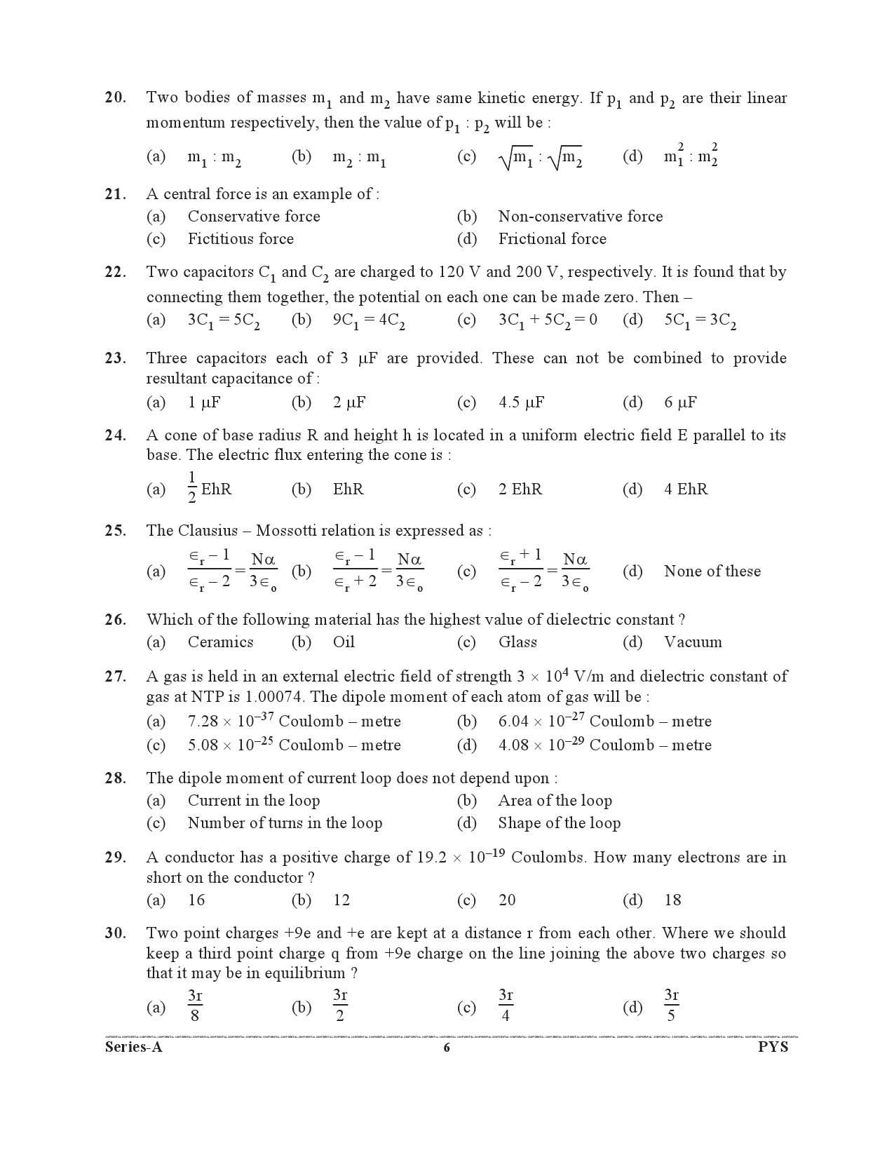 Special Subordinate Education Group C Services General Women Branch 2020 Physics 5