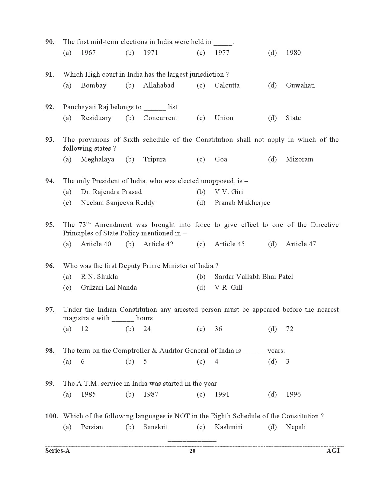 UKPSC Assistant Prosecuting Officer Exam 2021 Paper 1 General Studies Set A Mains 19