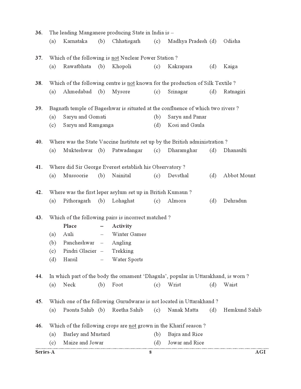 UKPSC Assistant Prosecuting Officer Exam 2021 Paper 1 General Studies Set A Mains 7