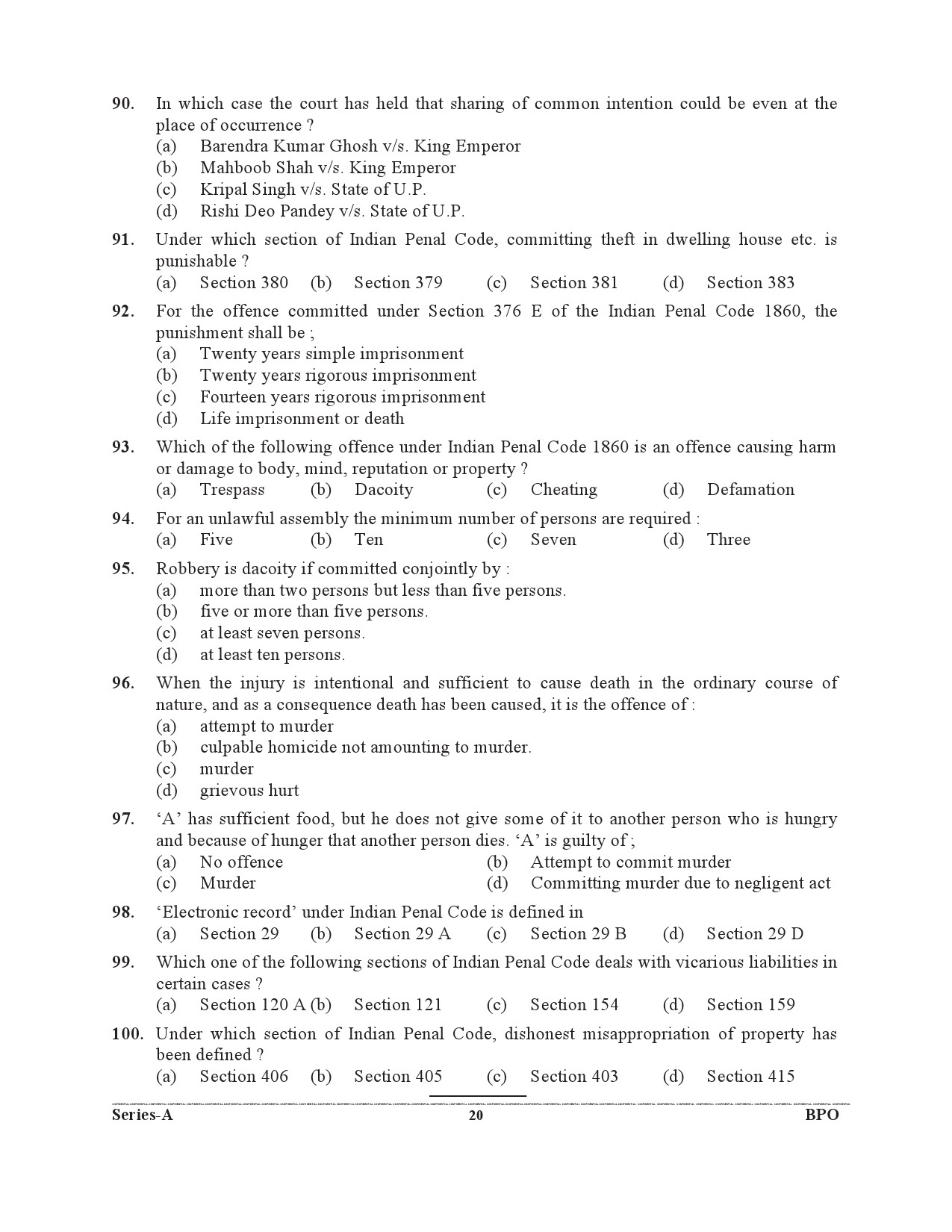 UKPSC Assistant Prosecuting Officer Examination 2021 Paper II Law Set A Mains 19