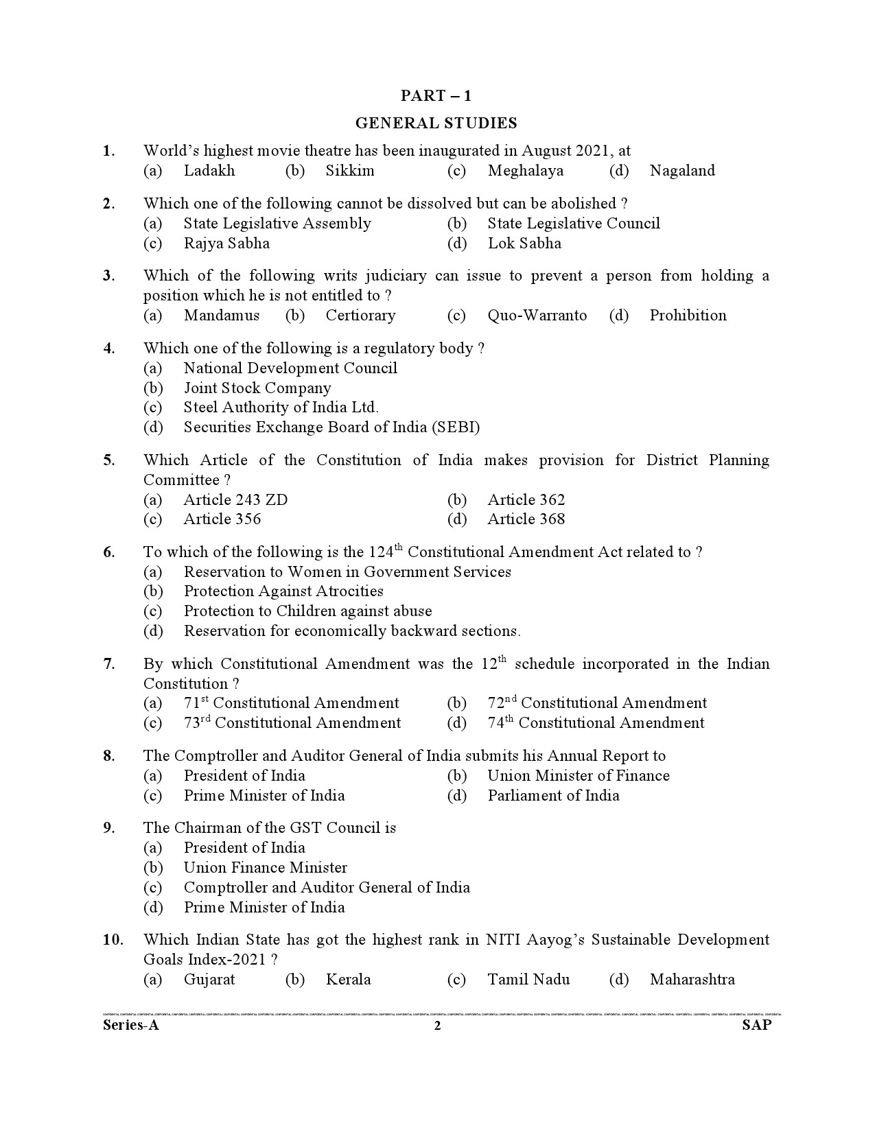 UKPSC Combined State Civil Lower Subordinate Service Preliminary Examination 2021 1