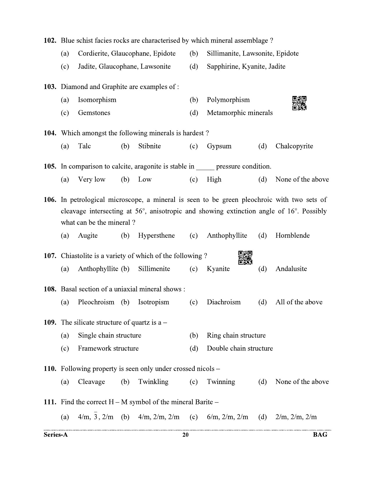 UKPSC Geology and Mining Unit Group B Examination 2021 Geology Paper 19