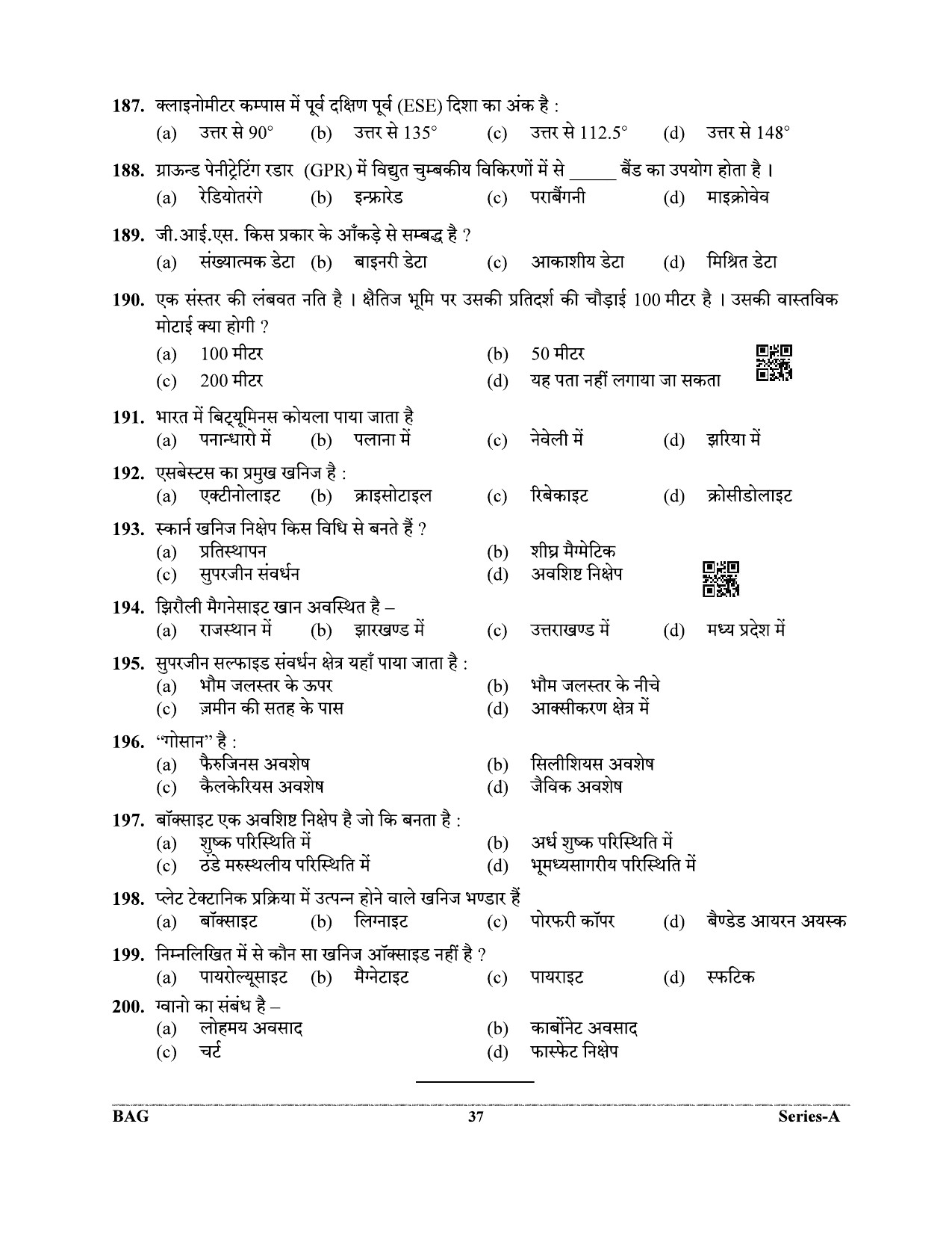 UKPSC Geology and Mining Unit Group B Examination 2021 Geology Paper 36