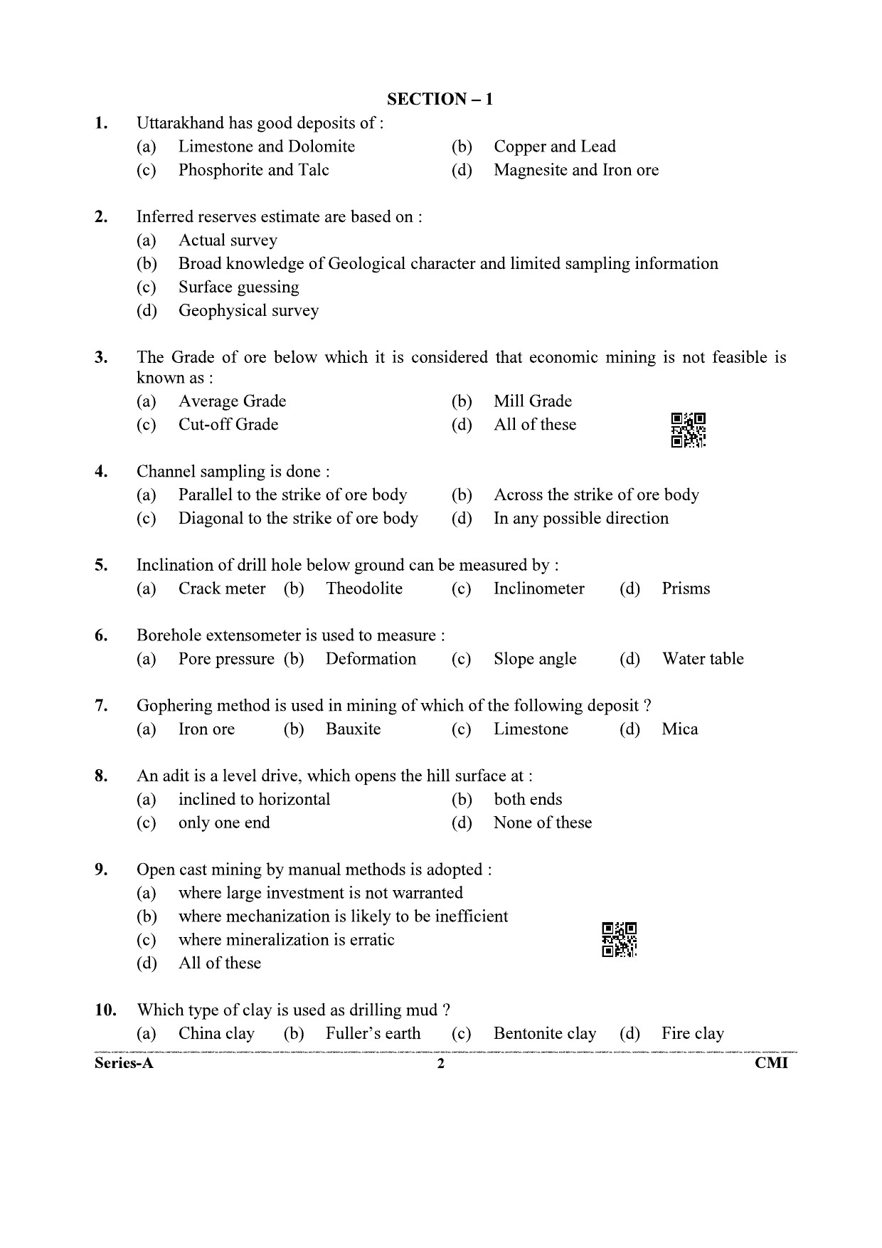 UKPSC Geology and Mining Unit Group C Exam 2021 Mining Engineering and Geology 1