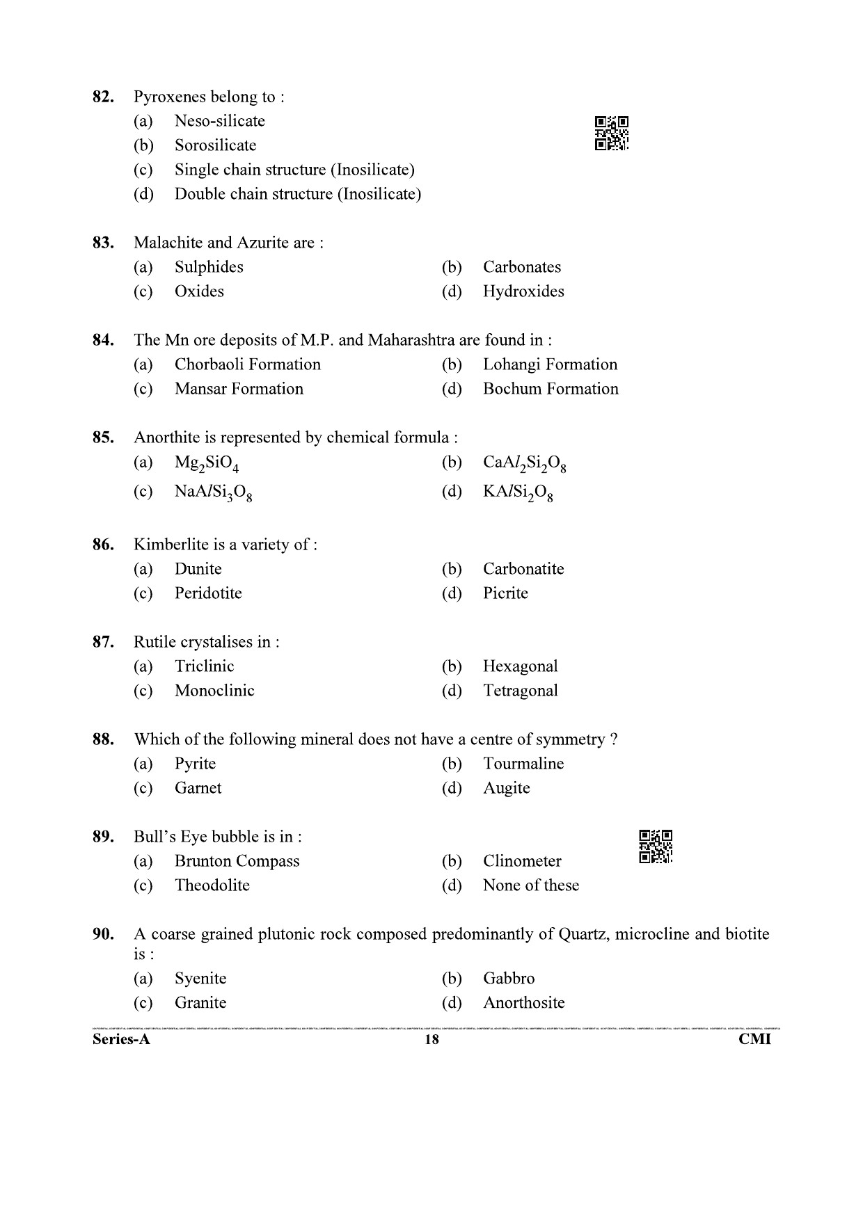 UKPSC Geology and Mining Unit Group C Exam 2021 Mining Engineering and Geology 17