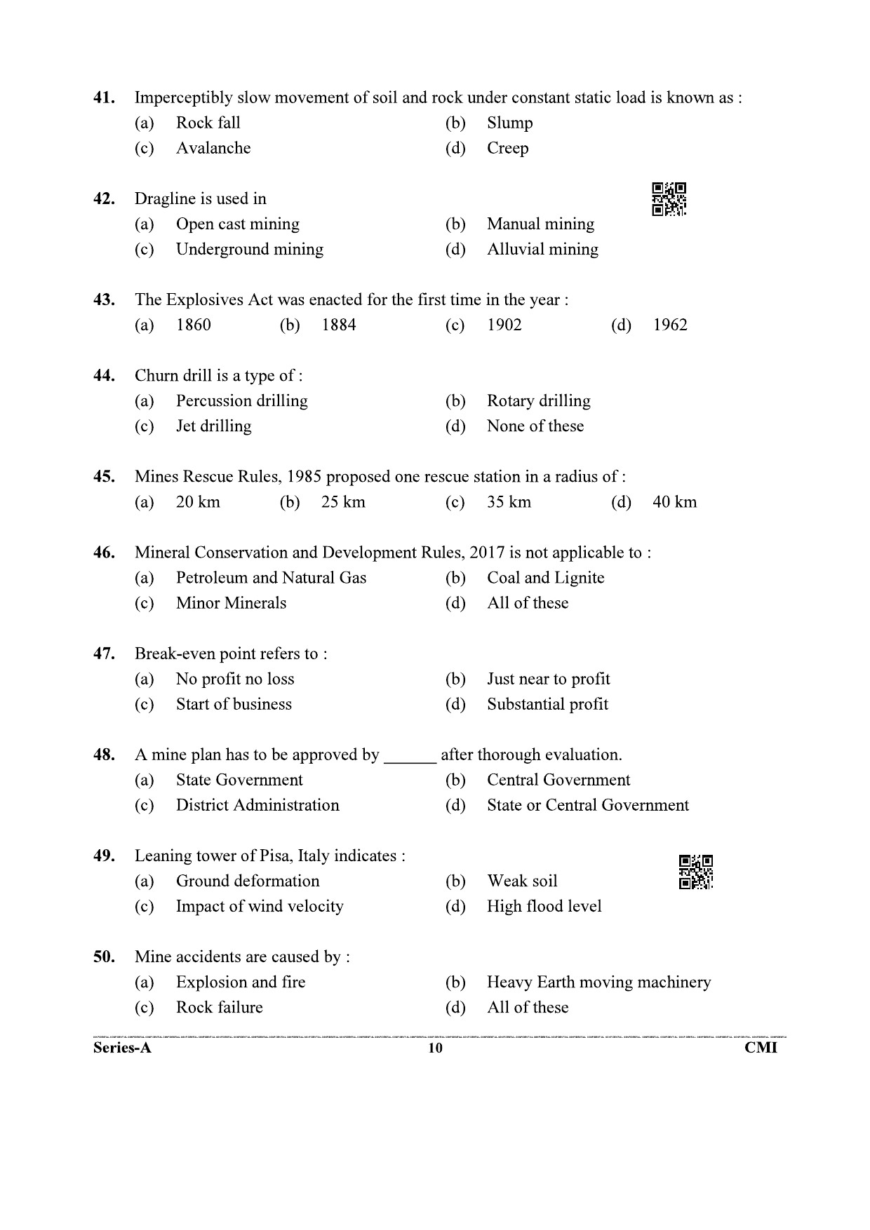 UKPSC Geology and Mining Unit Group C Exam 2021 Mining Engineering and Geology 9