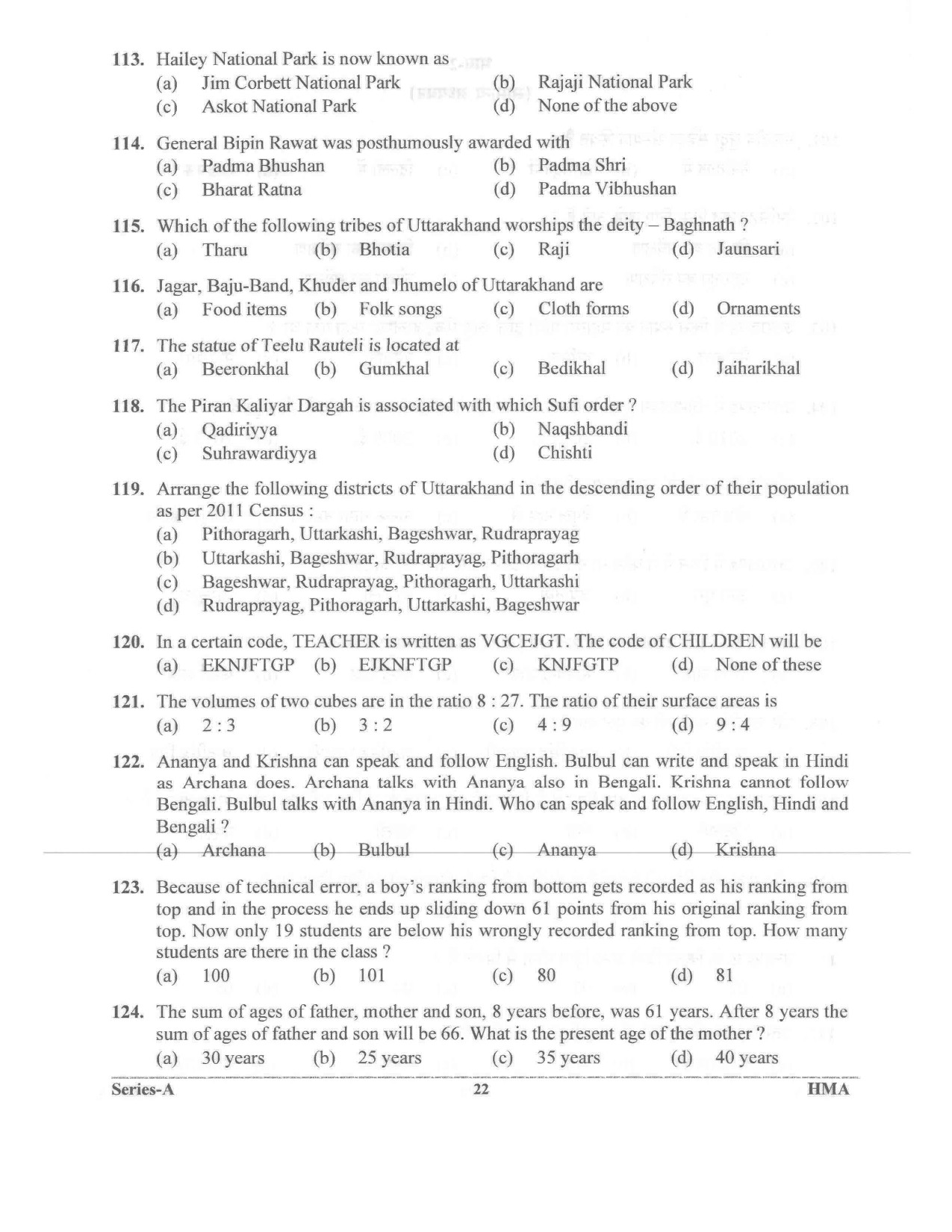 UKPSC Vyawasthapak Examination Question Paper 2021 21