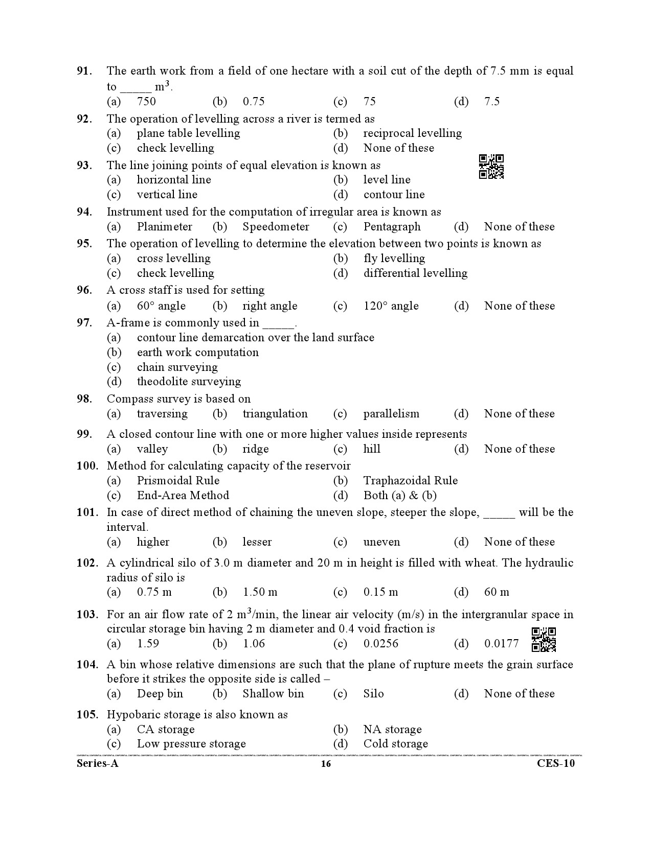 Uttarakhand Combined State Engineering Service Exam 2021 Agriculture Engineering Paper I 16