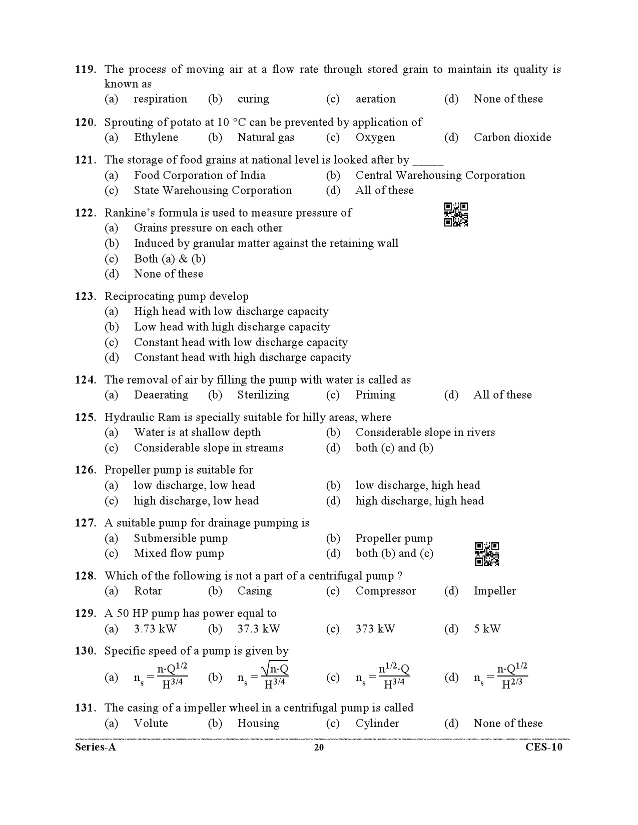 Uttarakhand Combined State Engineering Service Exam 2021 Agriculture Engineering Paper I 20