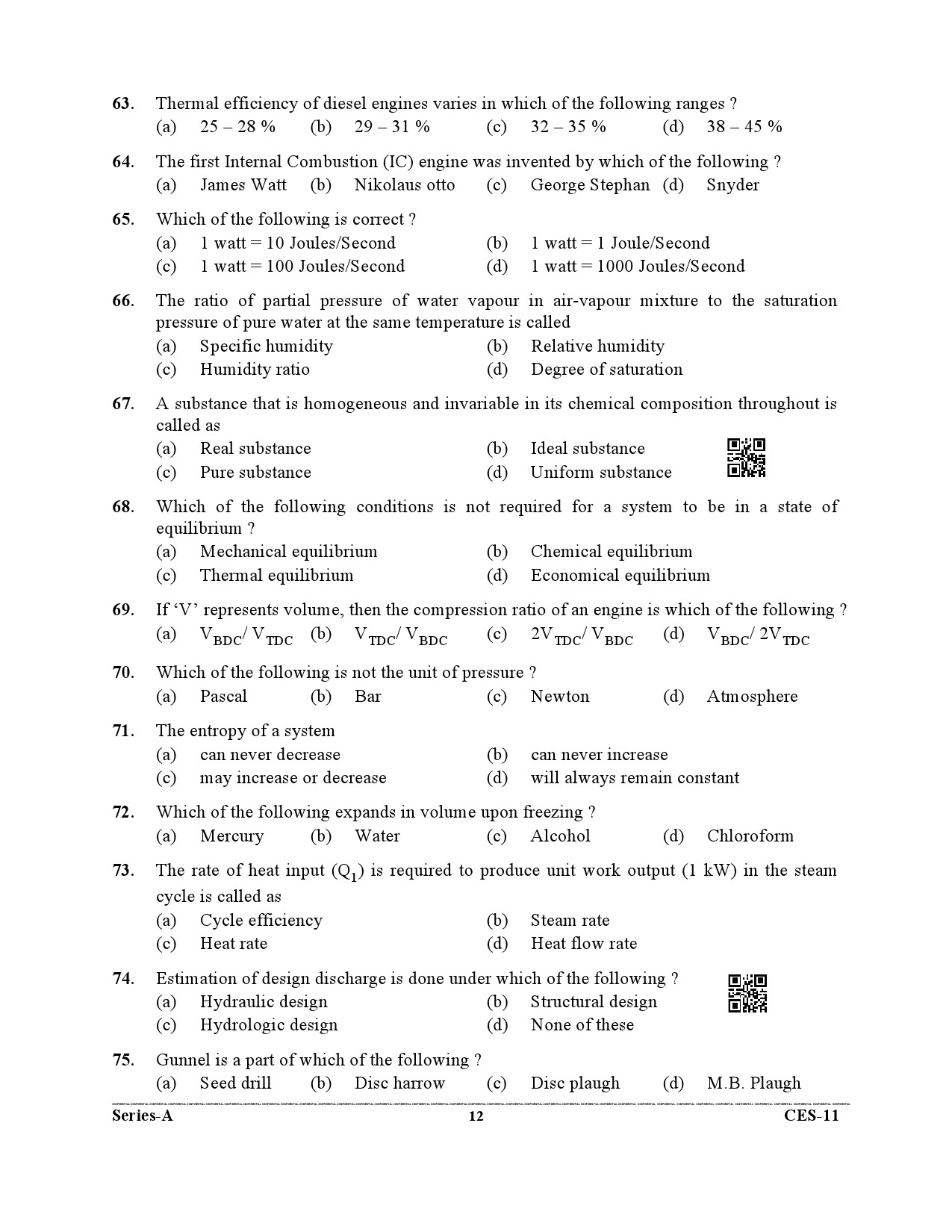 Uttarakhand Combined State Engineering Service Exam 2021 Agriculture Engineering Paper II 12