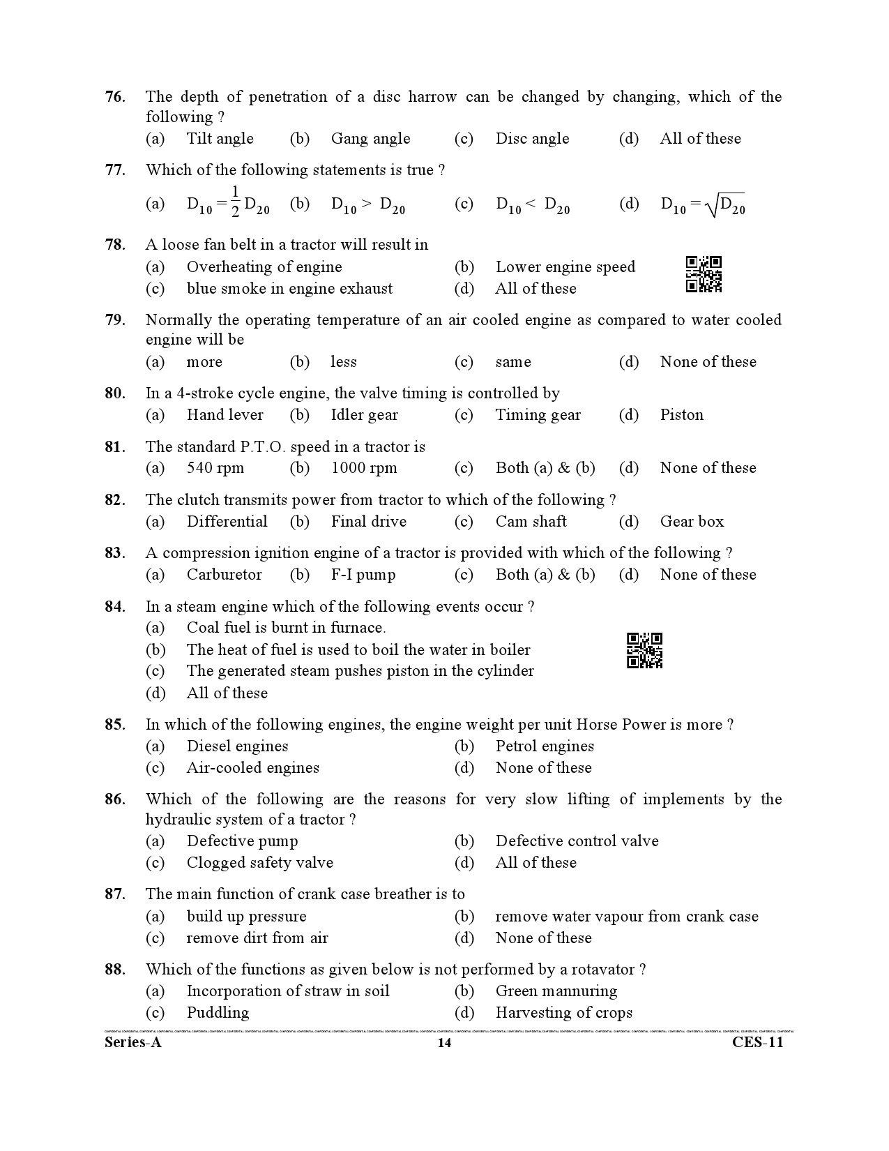 Uttarakhand Combined State Engineering Service Exam 2021 Agriculture Engineering Paper II 14