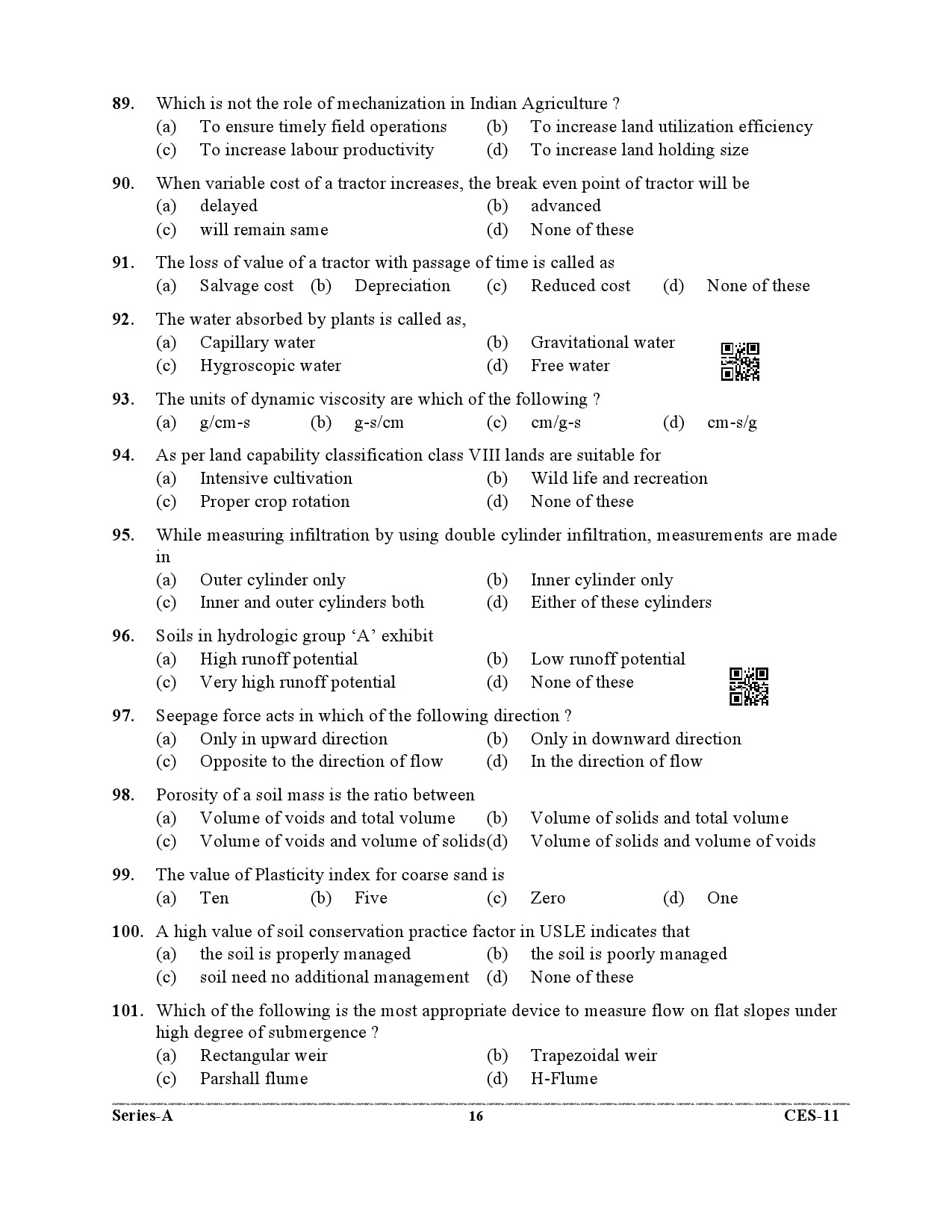 Uttarakhand Combined State Engineering Service Exam 2021 Agriculture Engineering Paper II 16