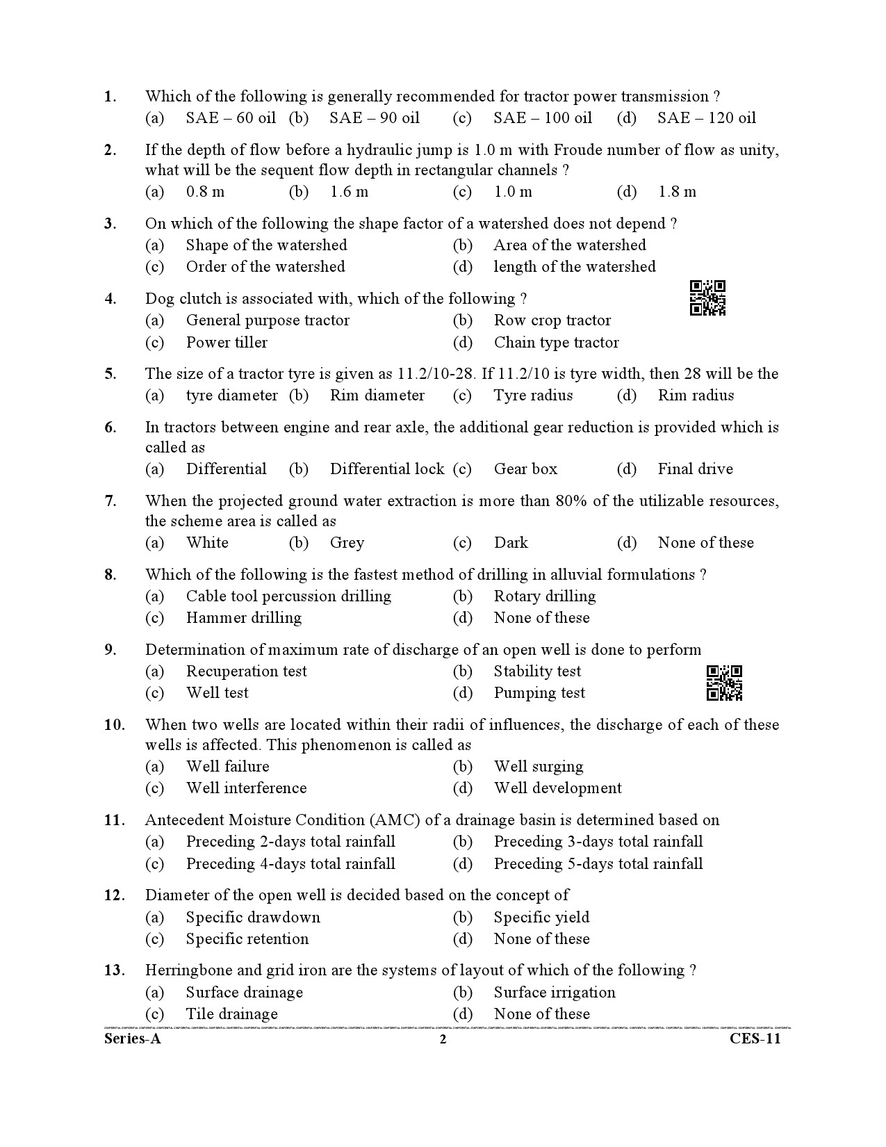 Uttarakhand Combined State Engineering Service Exam 2021 Agriculture Engineering Paper II 2