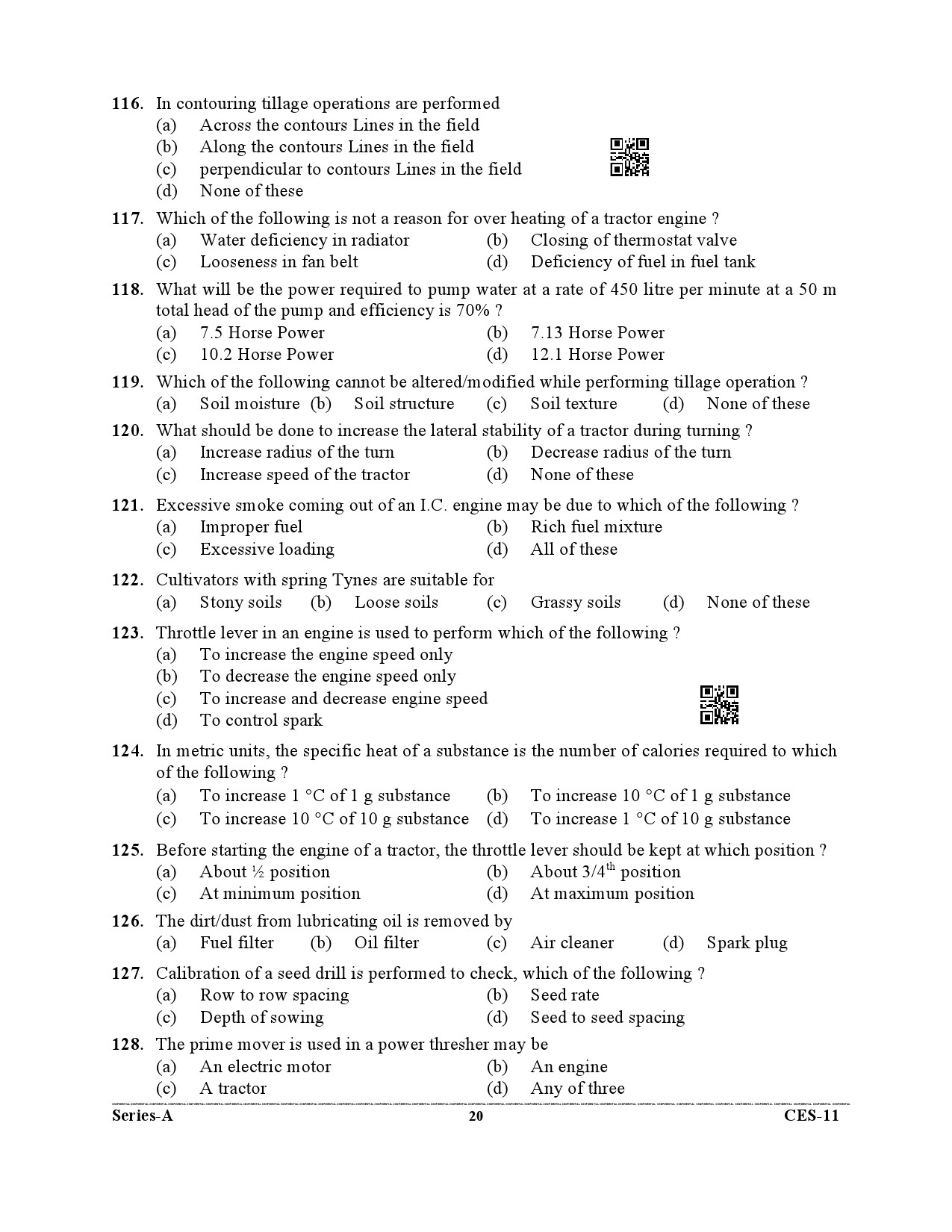 Uttarakhand Combined State Engineering Service Exam 2021 Agriculture Engineering Paper II 20