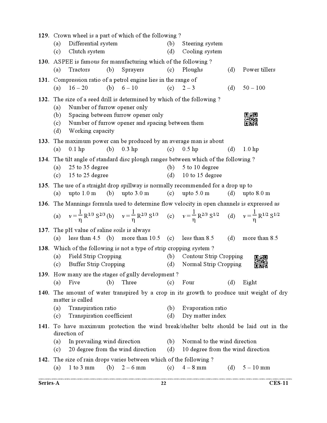 Uttarakhand Combined State Engineering Service Exam 2021 Agriculture Engineering Paper II 22