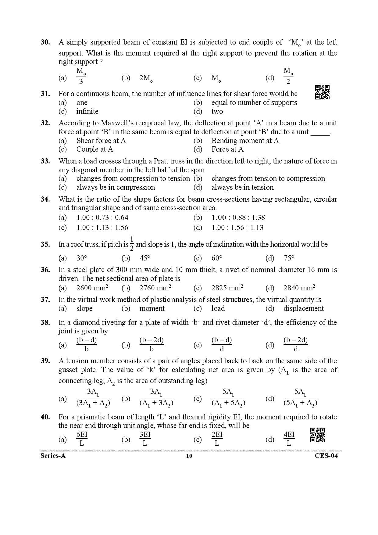 Uttarakhand Combined State Engineering Service Exam 2021 Civil Engineering Paper I 10