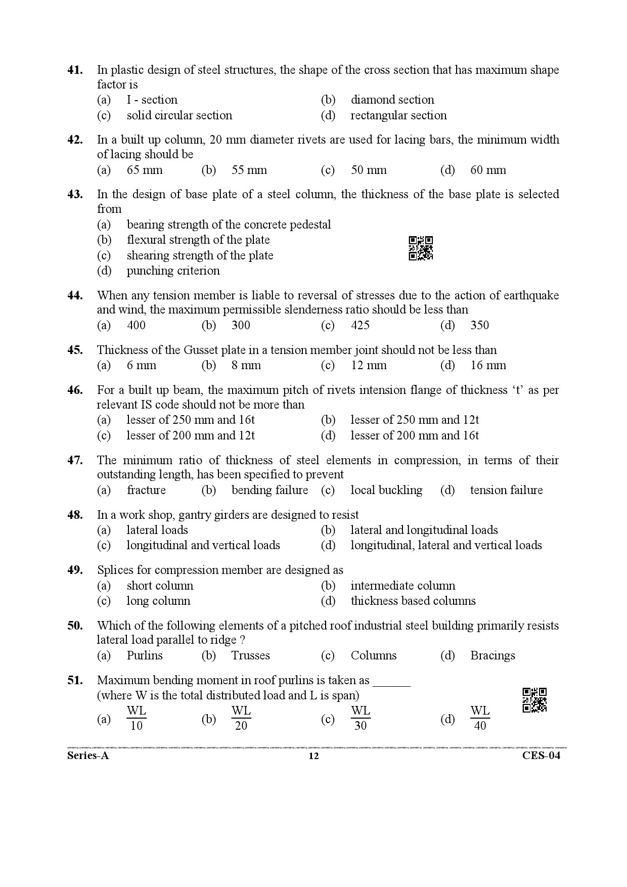 Uttarakhand Combined State Engineering Service Exam 2021 Civil Engineering Paper I 12