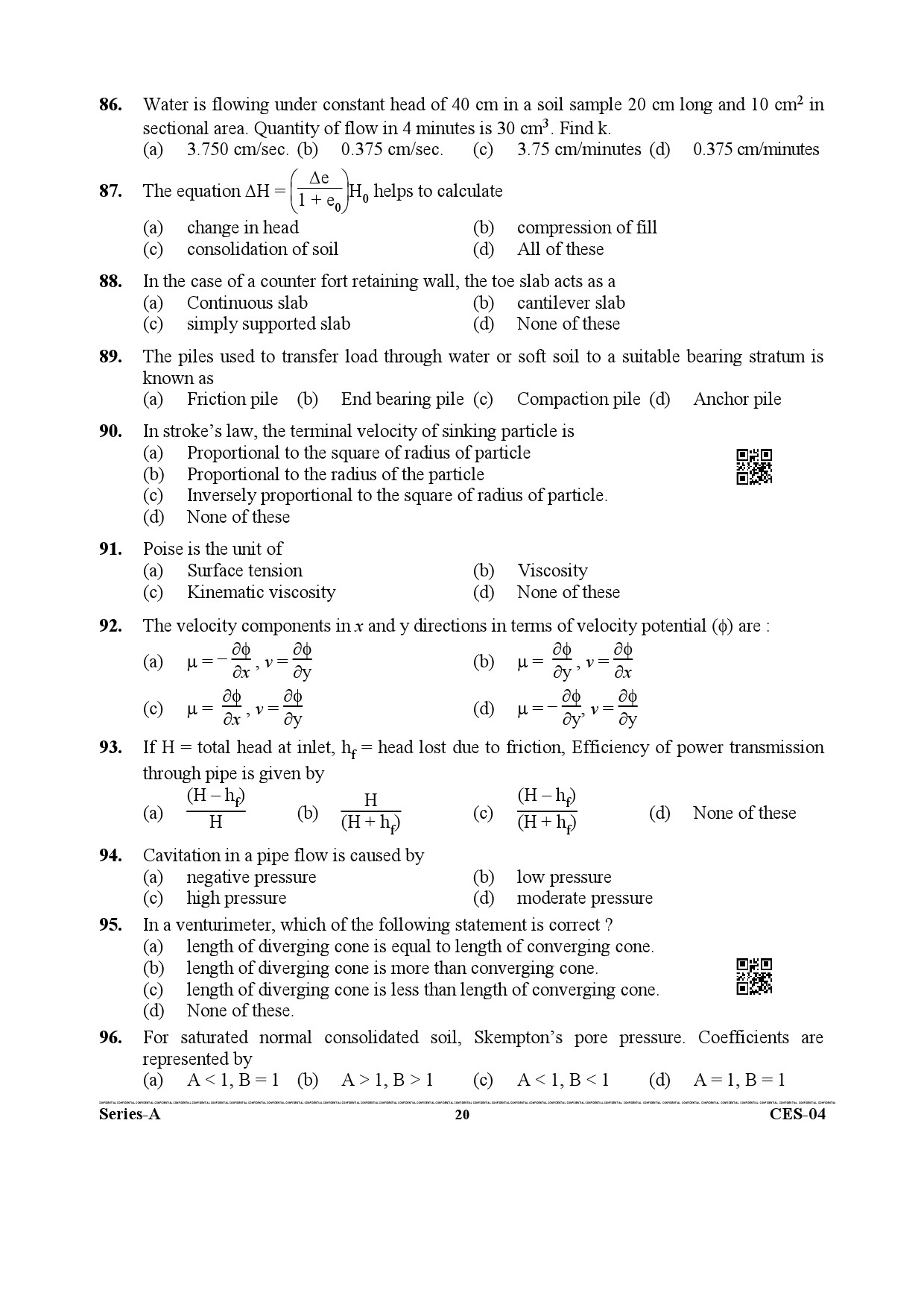 Uttarakhand Combined State Engineering Service Exam 2021 Civil Engineering Paper I 20