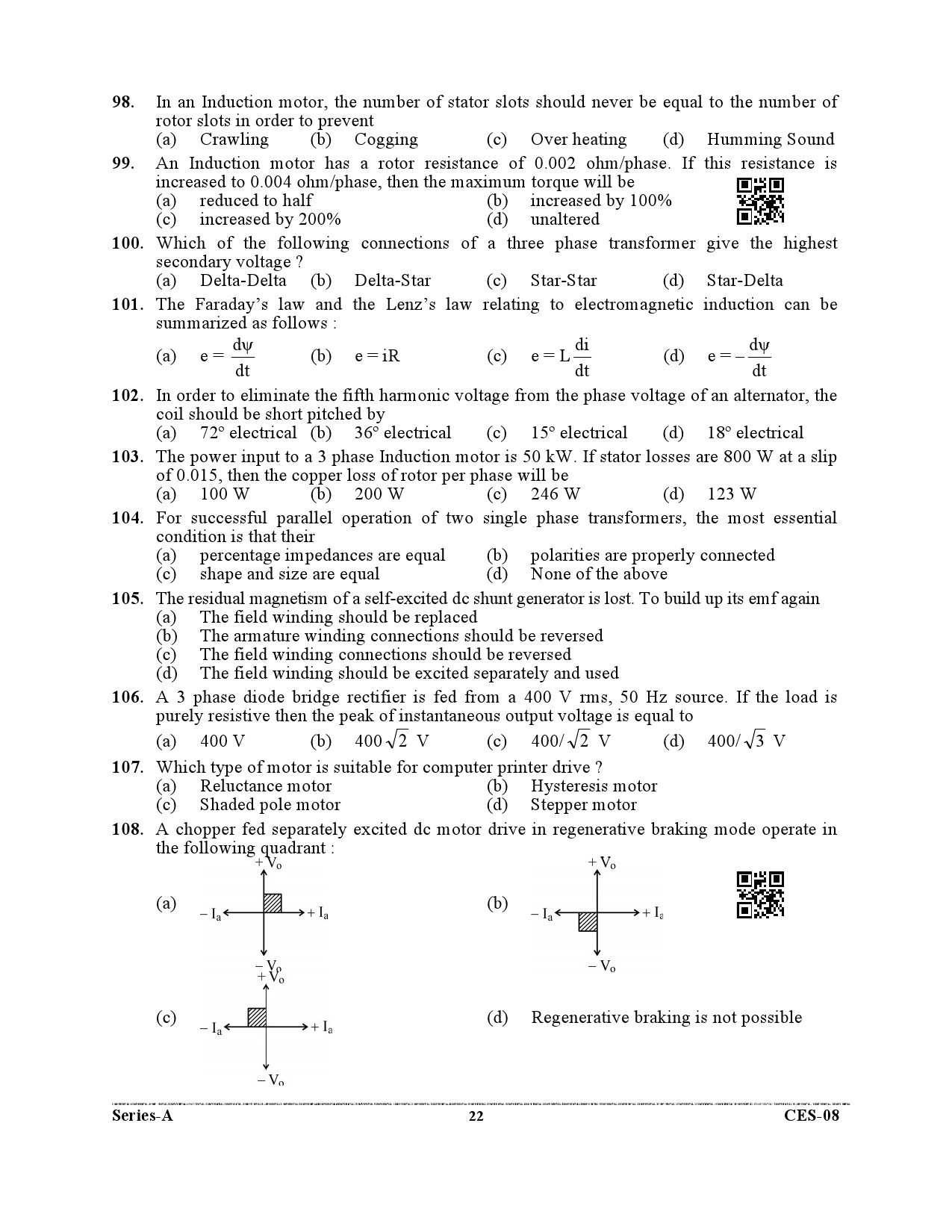 Uttarakhand Combined State Engineering Service Exam 2021 Electrical Engineering Paper I 22